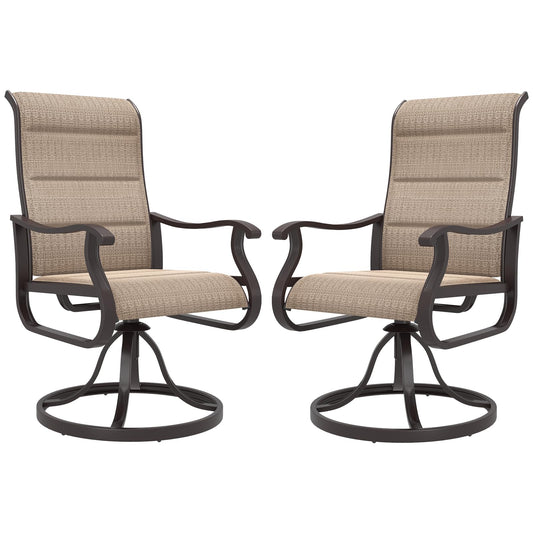Amopatio Padded Patio Swivel Chairs Set of 2, Outdoor Dining Chairs with Ultra Soft Textilene High Back Seat & Metal Rocker Frame, for Backyard Deck Lawn, Brown