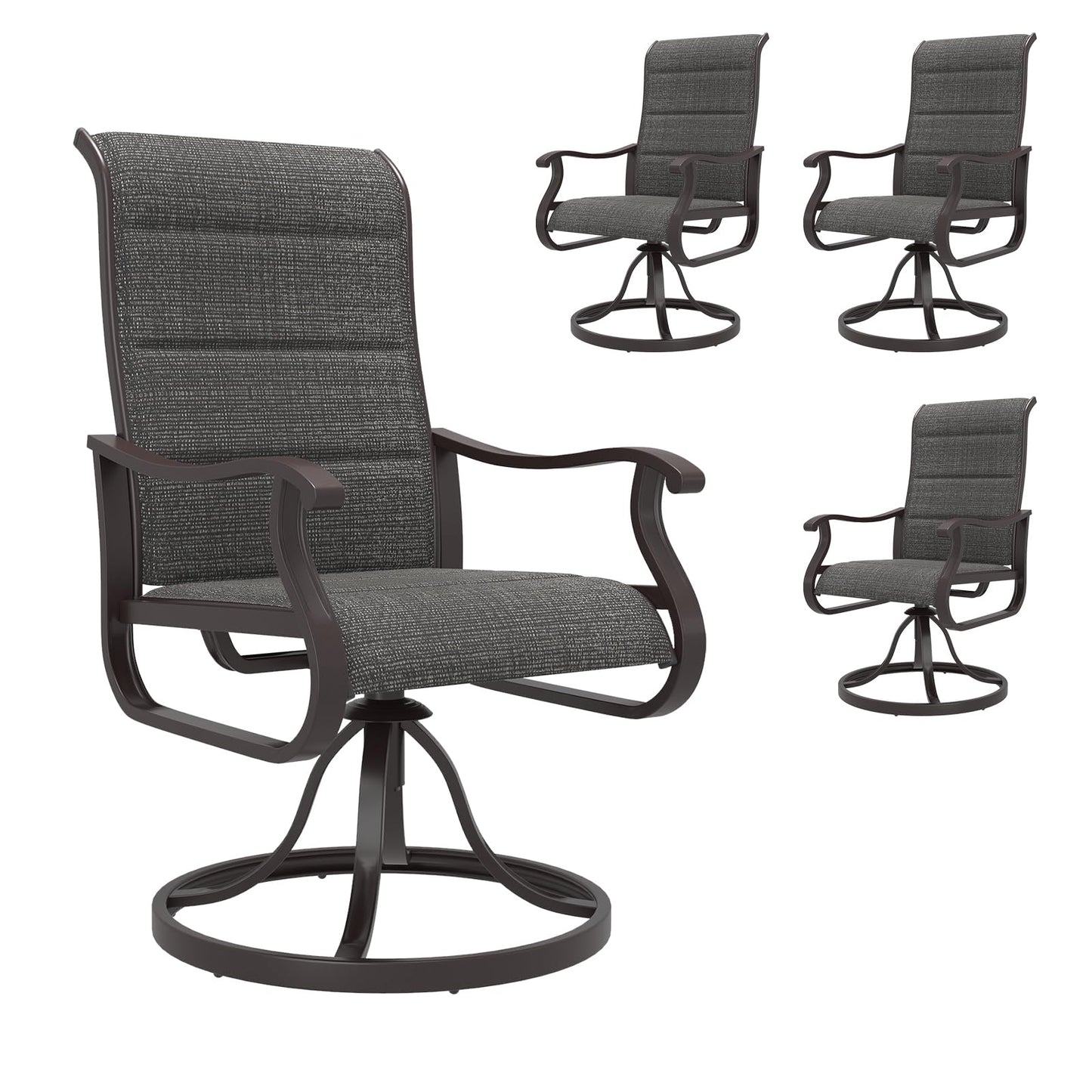 Amopatio Padded Patio Swivel Chairs Set of 4, Outdoor Dining Chairs with Ultra Soft Textilene High Back Seat & Metal Rocker Frame, for Backyard Deck Garden (Dark Gray)