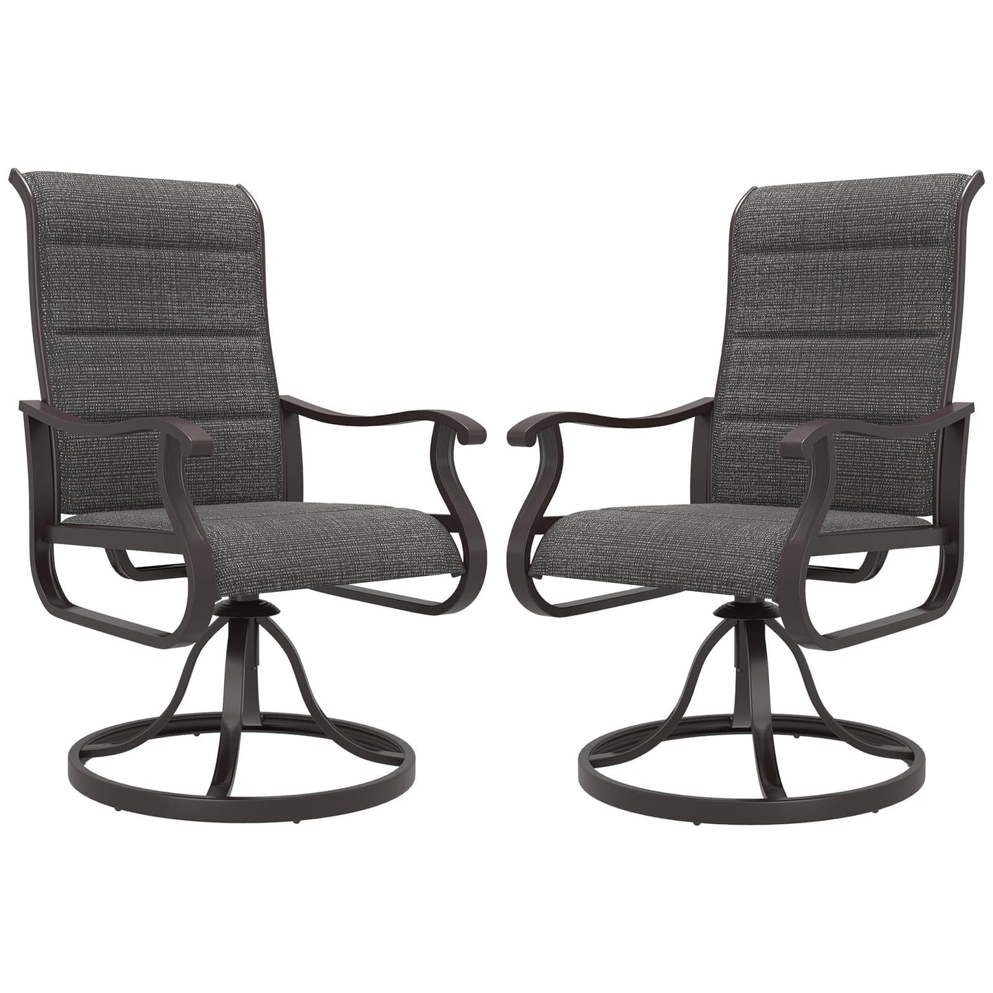 Amopatio Padded Patio Swivel Chairs Set of 2, Outdoor Dining Chairs with Ultra Soft Textilene High Back Seat & Metal Rocker Frame, for Backyard Deck Lawn (Dark Grey)