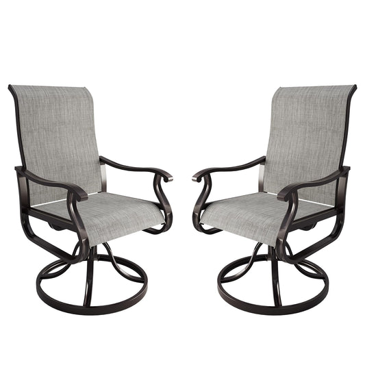 Amopatio Patio Swivel Chairs Set of 2, Outdoor Swivel Rocker Dining Chairs with All Weather Textilene High Back & Metal Frame, for Backyard Deck Lawn, Light Gray