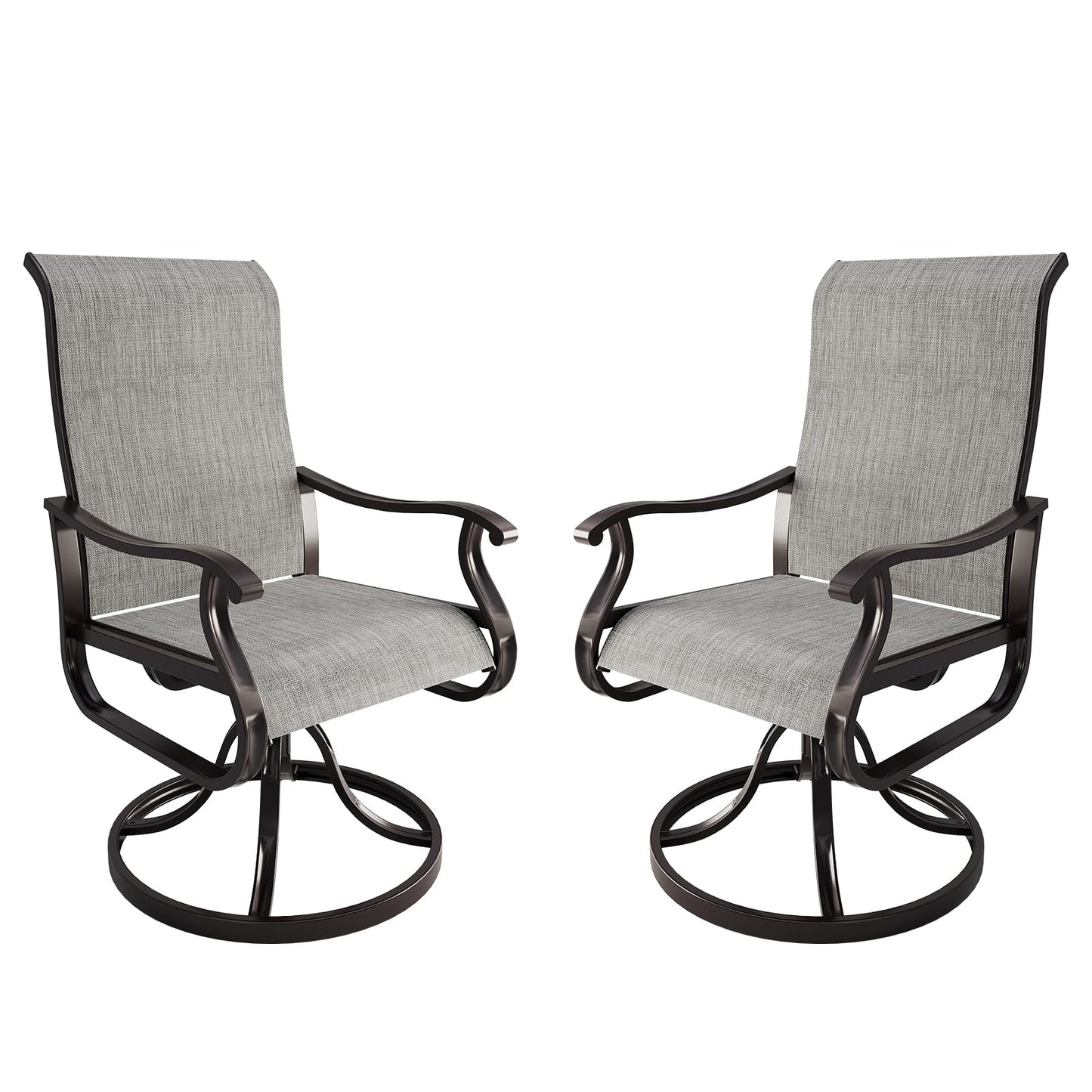 Amopatio Patio Swivel Chairs Set of 2, Outdoor Swivel Rocker Dining Chairs with All Weather Textilene High Back & Metal Frame, for Backyard Deck Lawn Garden, Dark Grey