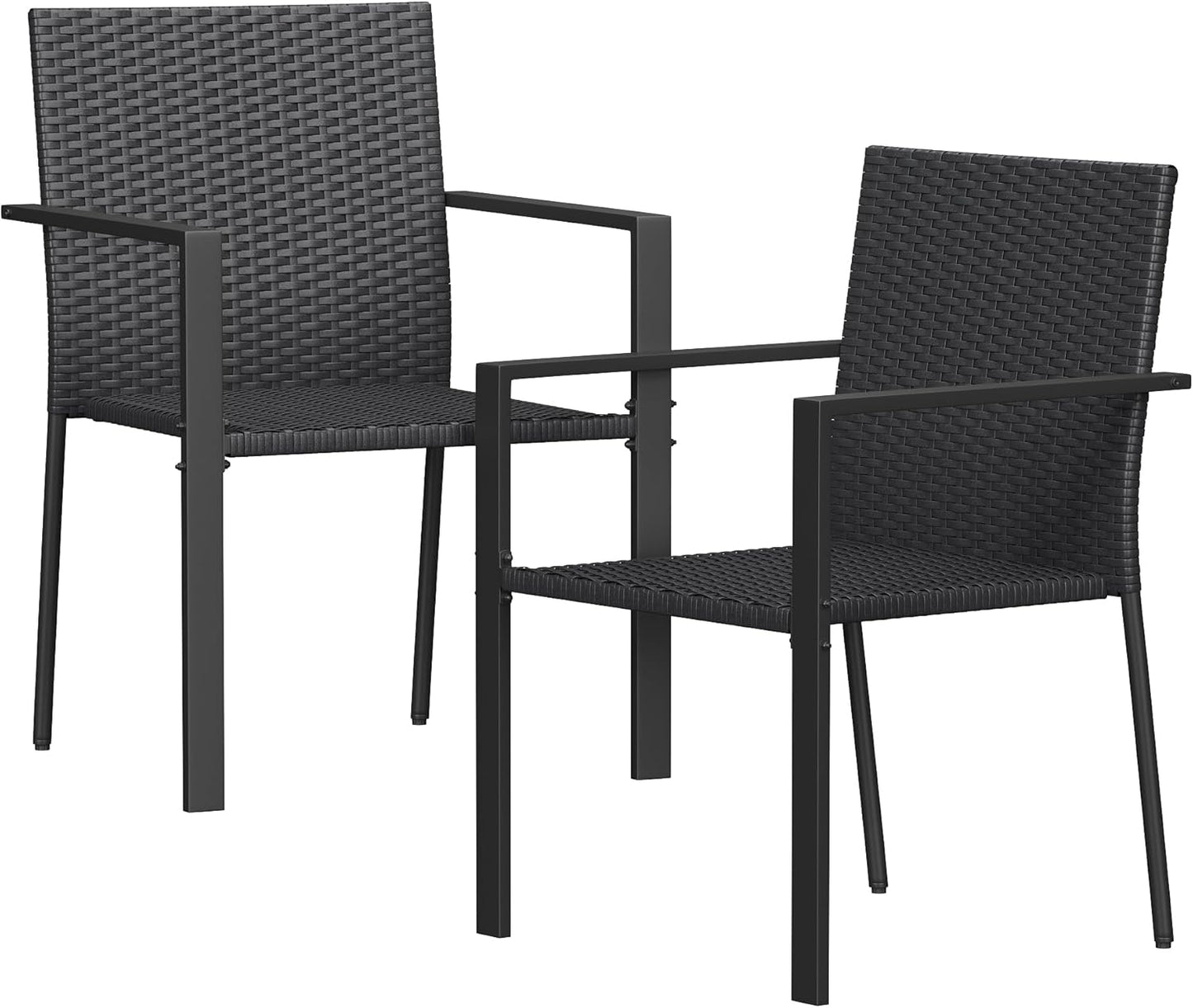 Amopatio Stackable Wicker Chairs, Patio Dining Chairs Set of 2, All-Weather Breathable Outdoor Dining Chair, Steel Frame, Armchair w/Armrests, for Garden, Porch, Deck, Poolside, Fire Pit, Black