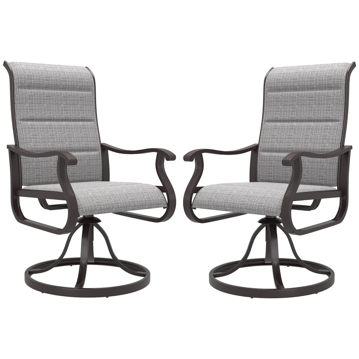 Amopatio Padded Patio Swivel Chairs Set of 2, Outdoor Dining Chairs with Ultra Soft Textilene High Back Seat & Metal Rocker Frame, for Backyard Deck Lawn Garden, Light Gray