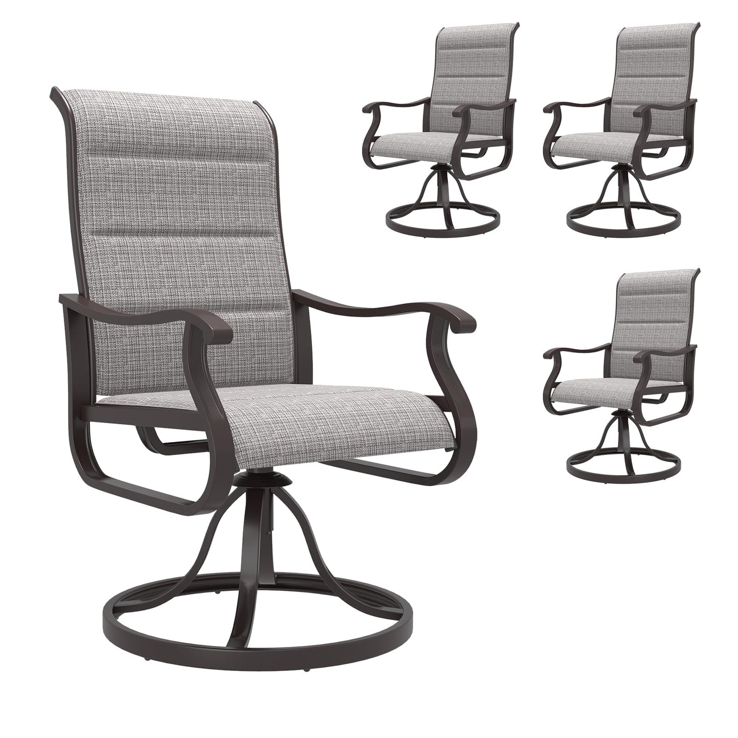 Amopatio Padded Patio Swivel Chairs Set of 4, Outdoor Dining Chairs with Ultra Soft Textilene High Back Seat & Metal Rocker Frame, for Backyard Deck Garden (Light Gray)