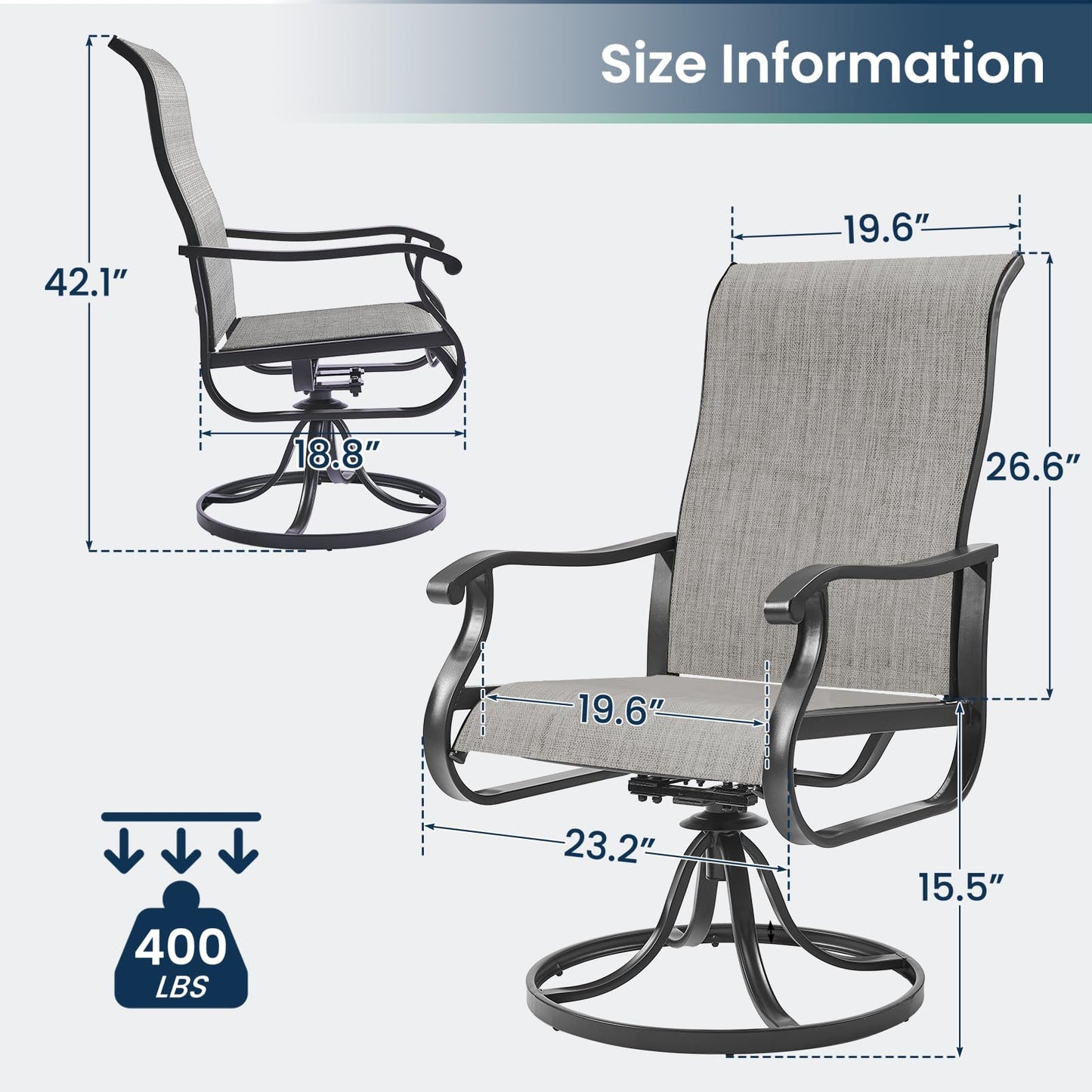 Amopatio Patio Swivel Chairs Set of 2, Outdoor Swivel Rocker Dining Chairs with All Weather Textilene High Back & Metal Frame, for Backyard Deck Lawn, Light Gray