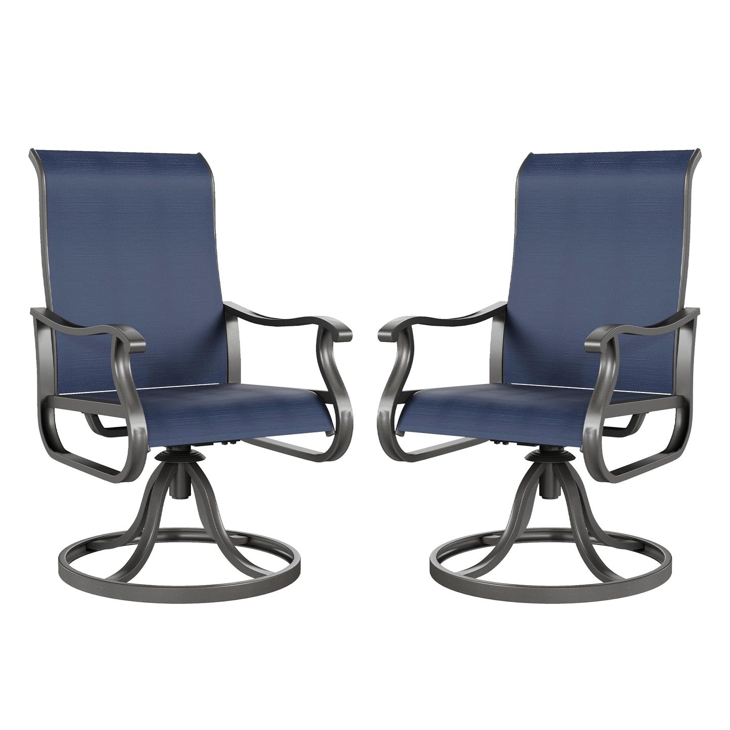 Amopatio Patio Swivel Chairs Set of 2, Outdoor Swivel Rocker Dining Chairs with All Weather Textilene High Back & Metal Frame, for Backyard Deck Lawn Garden, Navy