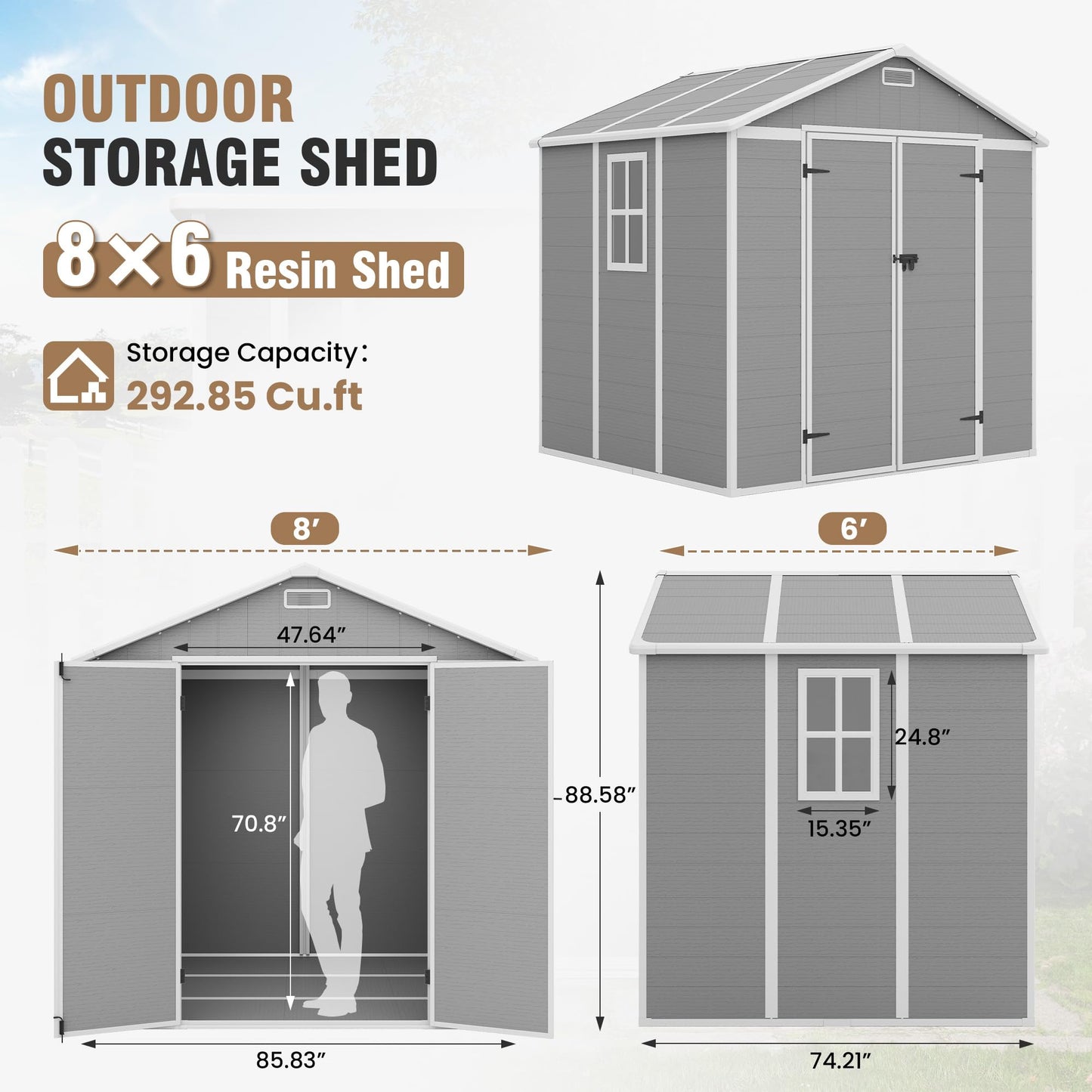 Amopatio Resin Outdoor Storage Shed 6x8FT