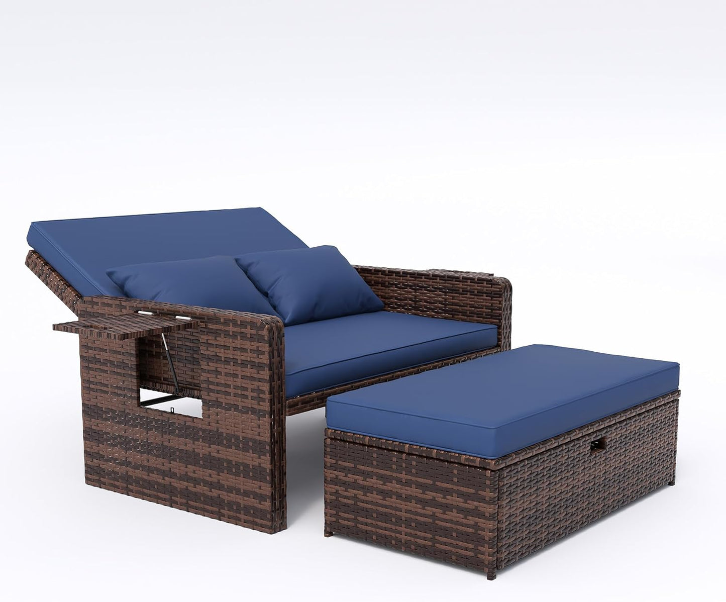 Amopatio Wicker Outdoor Daybed, Outdoor Loveseat with Storage Ottoman