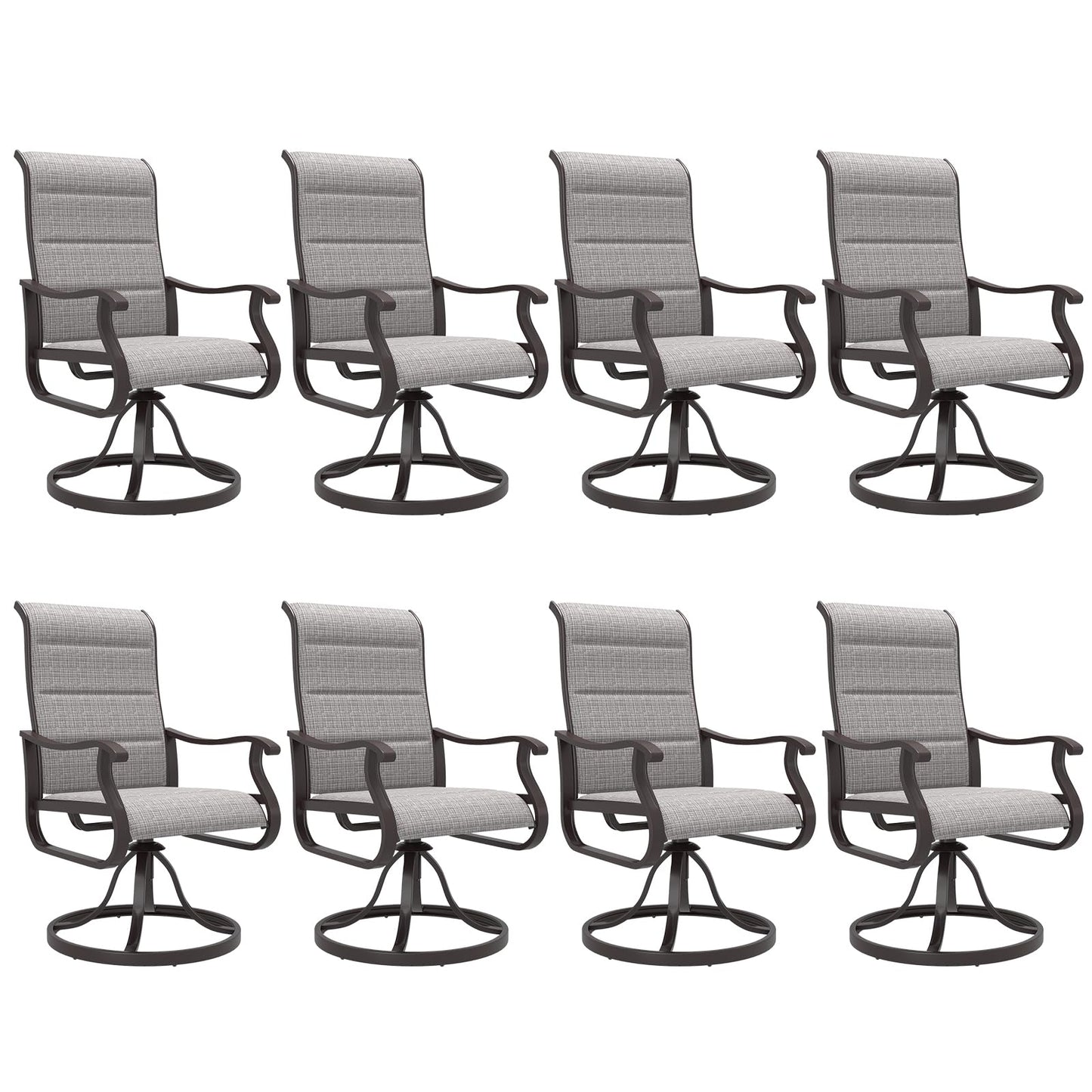 Amopatio Padded Patio Swivel Chairs Set of 8, Outdoor Dining Chairs with Ultra Soft Textilene High Back Seat & Metal Rocker Frame, for Backyard Deck Lawn Garden, Light Gray