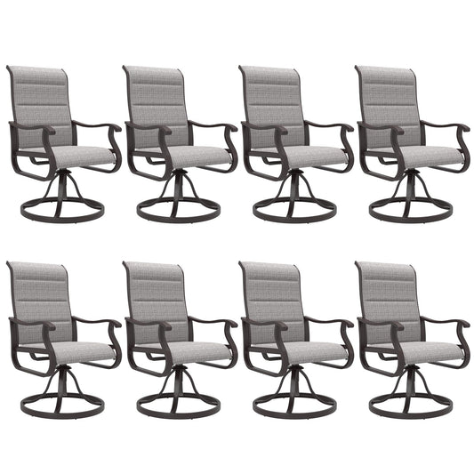 Amopatio Padded Patio Swivel Chairs Set of 8, Outdoor Dining Chairs with Ultra Soft Textilene High Back Seat & Metal Rocker Frame, for Backyard Deck Lawn Garden, Light Gray