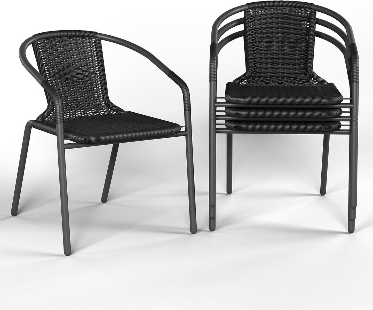 Amopatio Outdoor Dining Chairs Set of 6, Rattan Patio Chairs Wicker, Stackable Indoor-Outdoor Chairs, Bistro, Deck, Yard, Porch, Restaurant Stack Chairs-Black