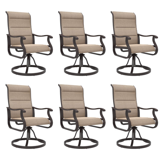 Amopatio Padded Patio Swivel Chairs Set of 6, Outdoor Dining Chairs with Ultra Soft Textilene High Back Seat & Metal Rocker Frame, for Backyard Deck Lawn Garden, Brown