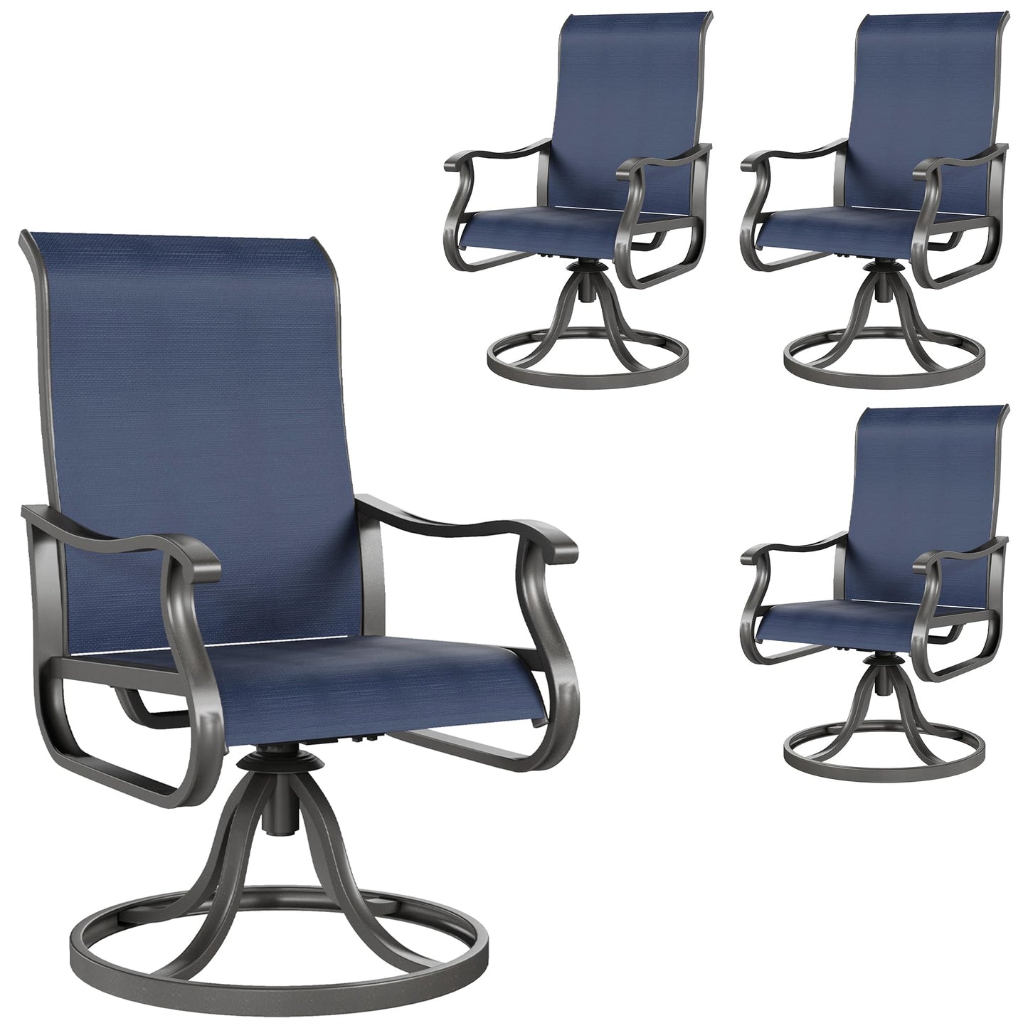 Amopatio Patio Swivel Chairs Set of 4, Outdoor Swivel Rocker Dining Chairs with All Weather Textilene High Back & Metal Frame, for Backyard Deck Lawn Garden, Navy Blue