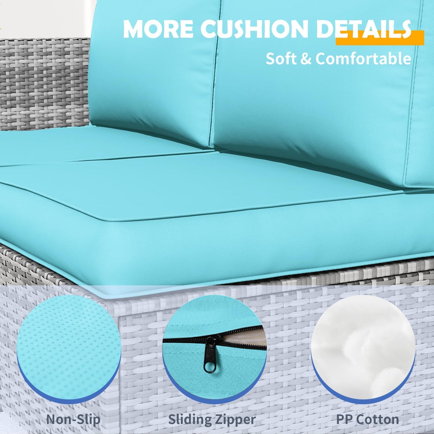 Outdoor Replacement Cushions for Patio Furniture Set, 4" Thick High-Density Foam Seat & Back Cushions, Water-Resistant Non-Slip Machine-Washable Patio Cushions (Teal)