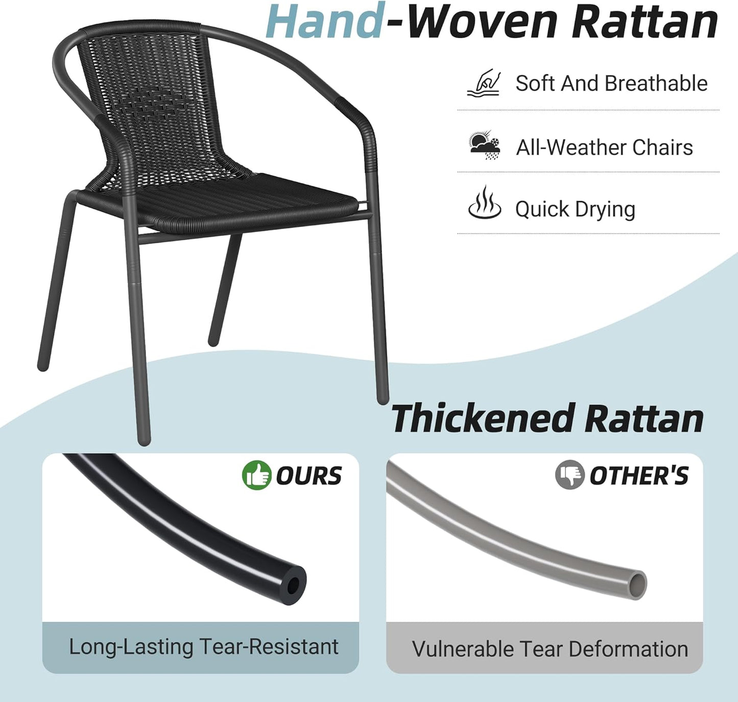 Amopatio Outdoor Dining Chairs Set of 6, Rattan Patio Chairs Wicker, Stackable Indoor-Outdoor Chairs, Bistro, Deck, Yard, Porch, Restaurant Stack Chairs-Black