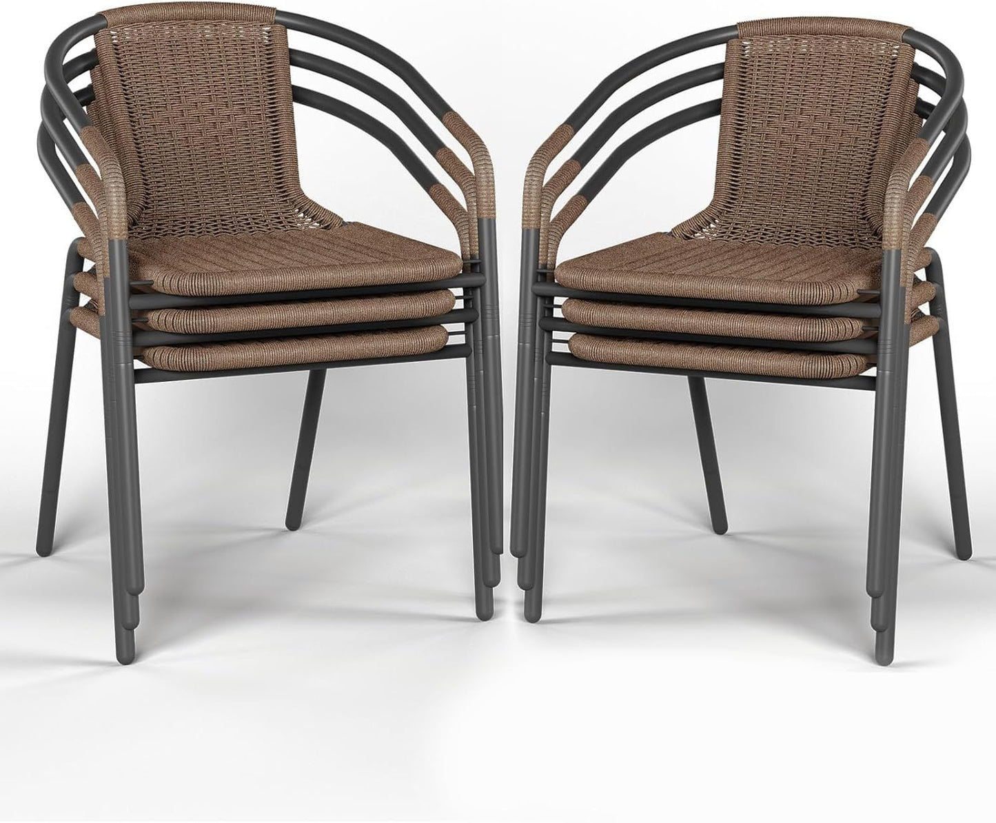 Amopatio Outdoor Dining Chairs Set of 6, Rattan Patio Chairs Wicker, Stackable Indoor-Outdoor Chair, Bistro, Deck, Yard, Porch, Restaurant Stack Chair 6 Pack, Brown