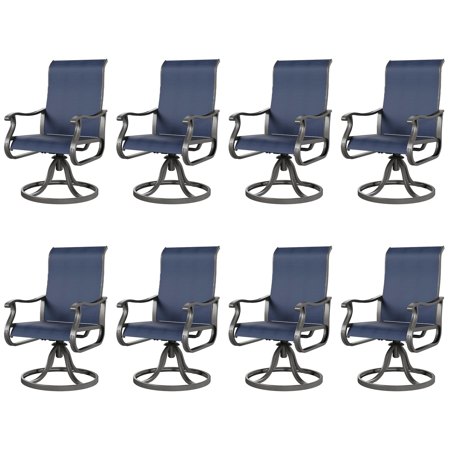 Amopatio Patio Swivel Chairs Set of 8, Outdoor Swivel Rocker Dining Chairs with All Weather Textilene High Back & Metal Frame, for Backyard Deck Lawn Garden, Navy Blue