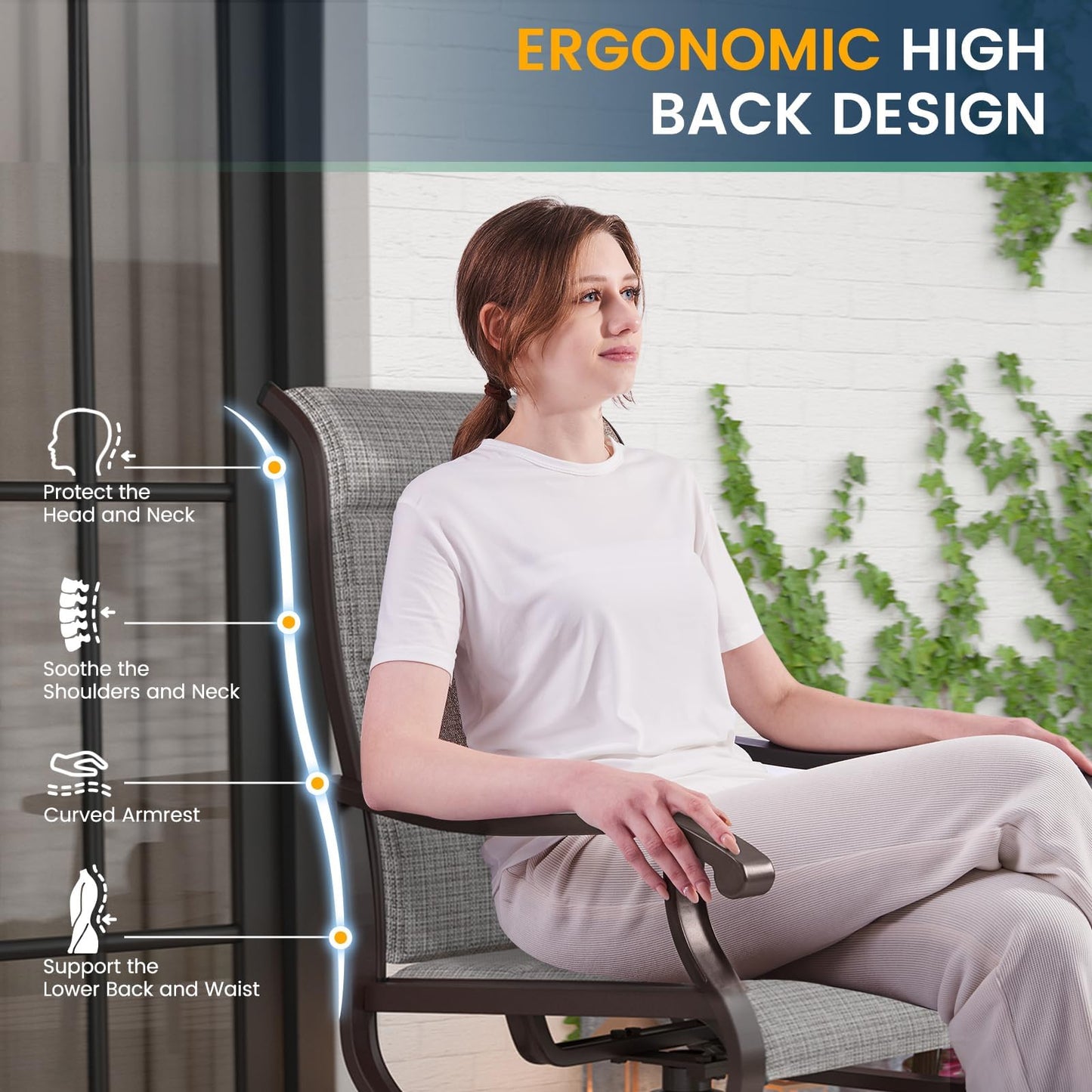 Amopatio Padded Patio Swivel Chairs Set of 8, Outdoor Dining Chairs with Ultra Soft Textilene High Back Seat & Metal Rocker Frame, for Backyard Deck Lawn Garden, Light Gray