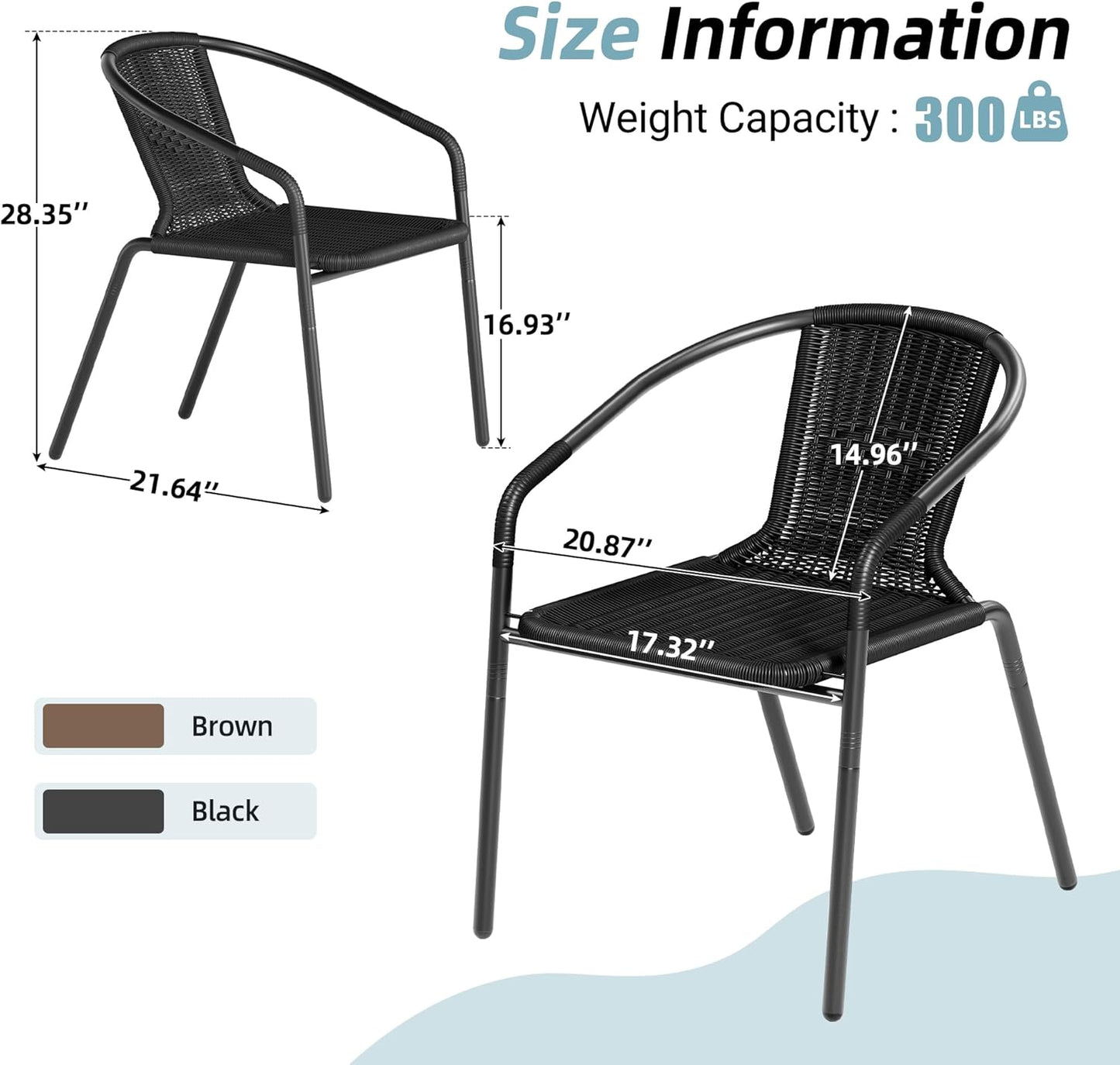 Amopatio Outdoor Dining Chairs Set of 6, Rattan Patio Chairs Wicker, Stackable Indoor-Outdoor Chairs, Bistro, Deck, Yard, Porch, Restaurant Stack Chairs-Black