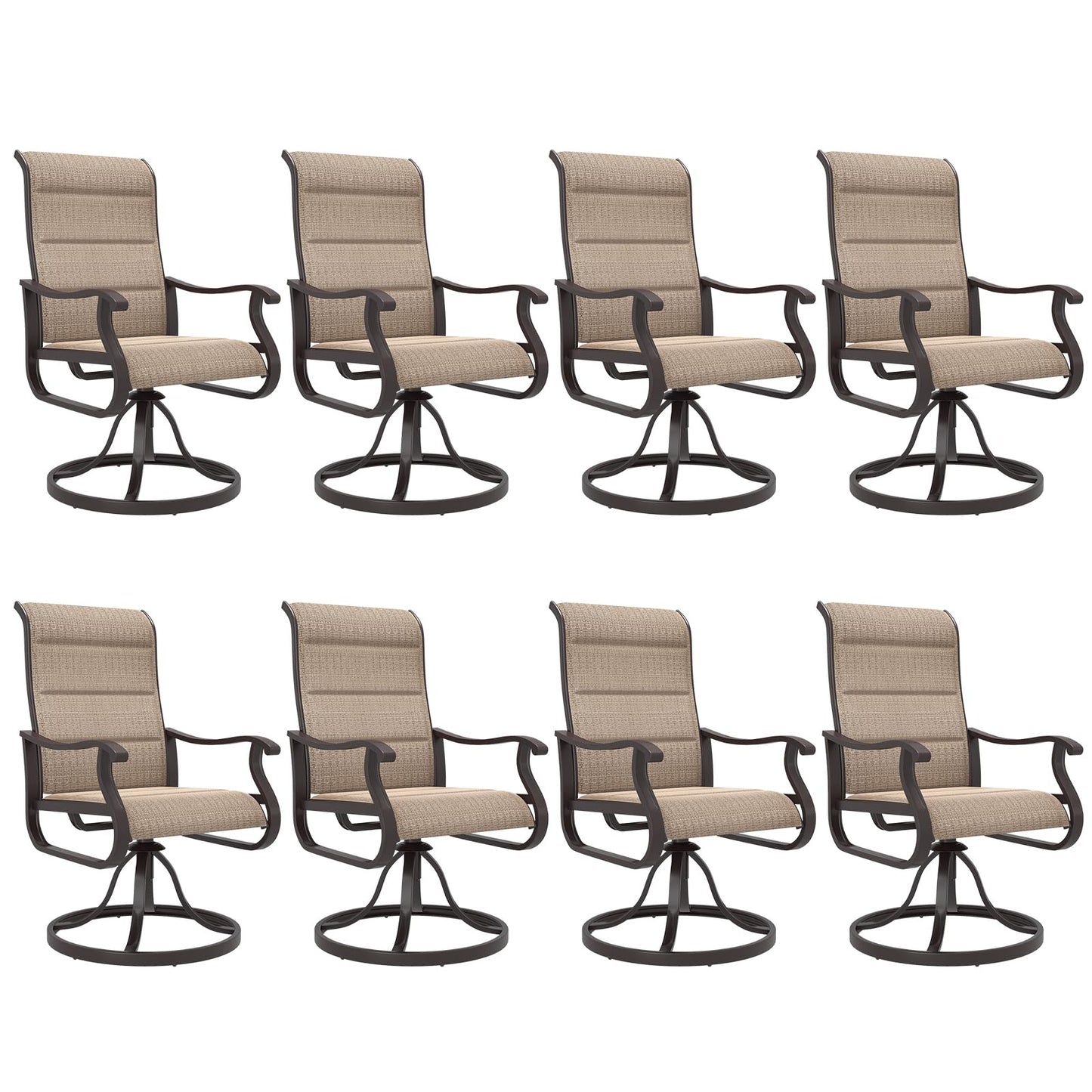 Amopatio Padded Patio Swivel Chairs Set of 8, Outdoor Dining Chairs with Ultra Soft Textilene High Back Seat & Metal Rocker Frame, for Backyard Deck Lawn Garden, Brown
