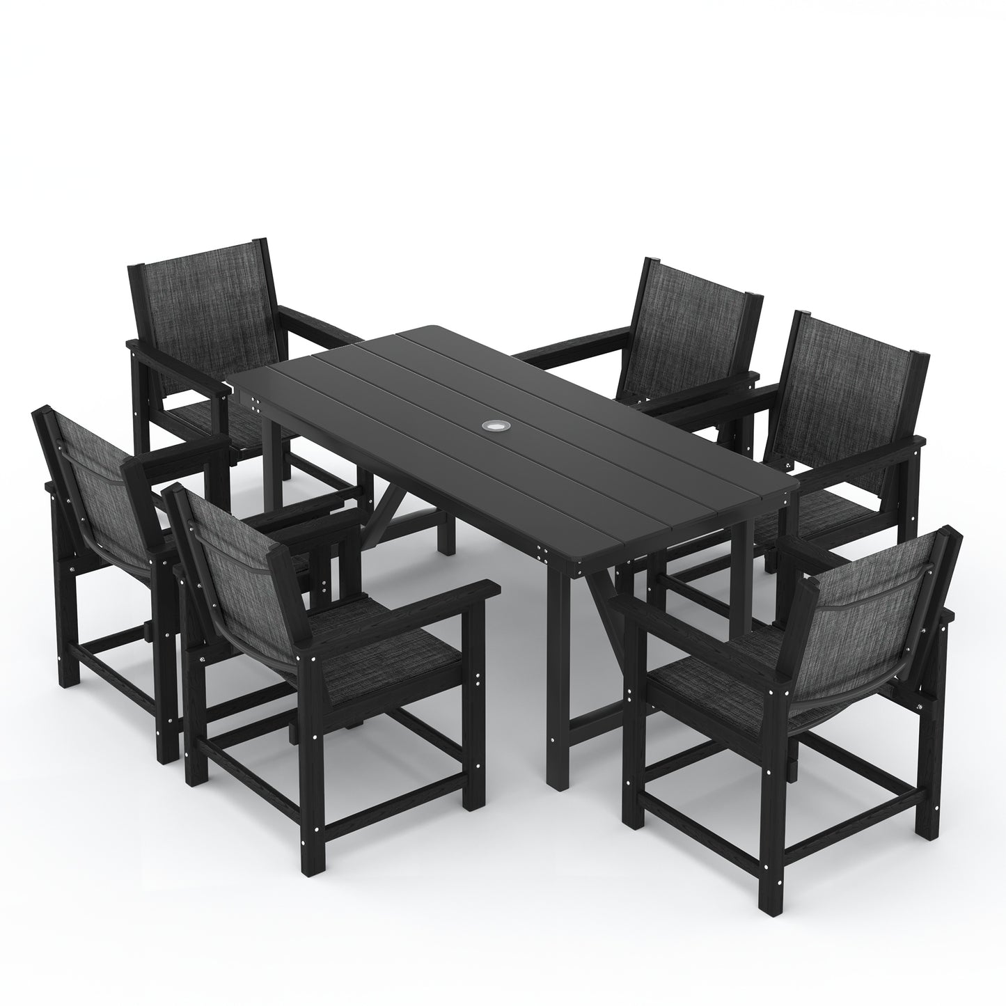 Amopatio Outdoor HDPE Dining Chairs Set of 6 All-Weather Patio Chairs with Textilene Backrest Heavy Duty for Porch Backyard Deck Lawn Garden, Black