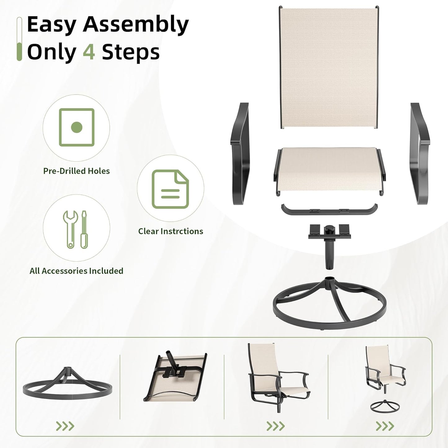 Amopatio Outdoor Patio Swivel Dining Chairs Set of 2, 360° Swivel Outdoor Chairs, All Weather Outdoor Swivel Chairs with Textilene Mesh and Rust-Proof Steel Frame, for Backyard, Garden & Porch, Beige