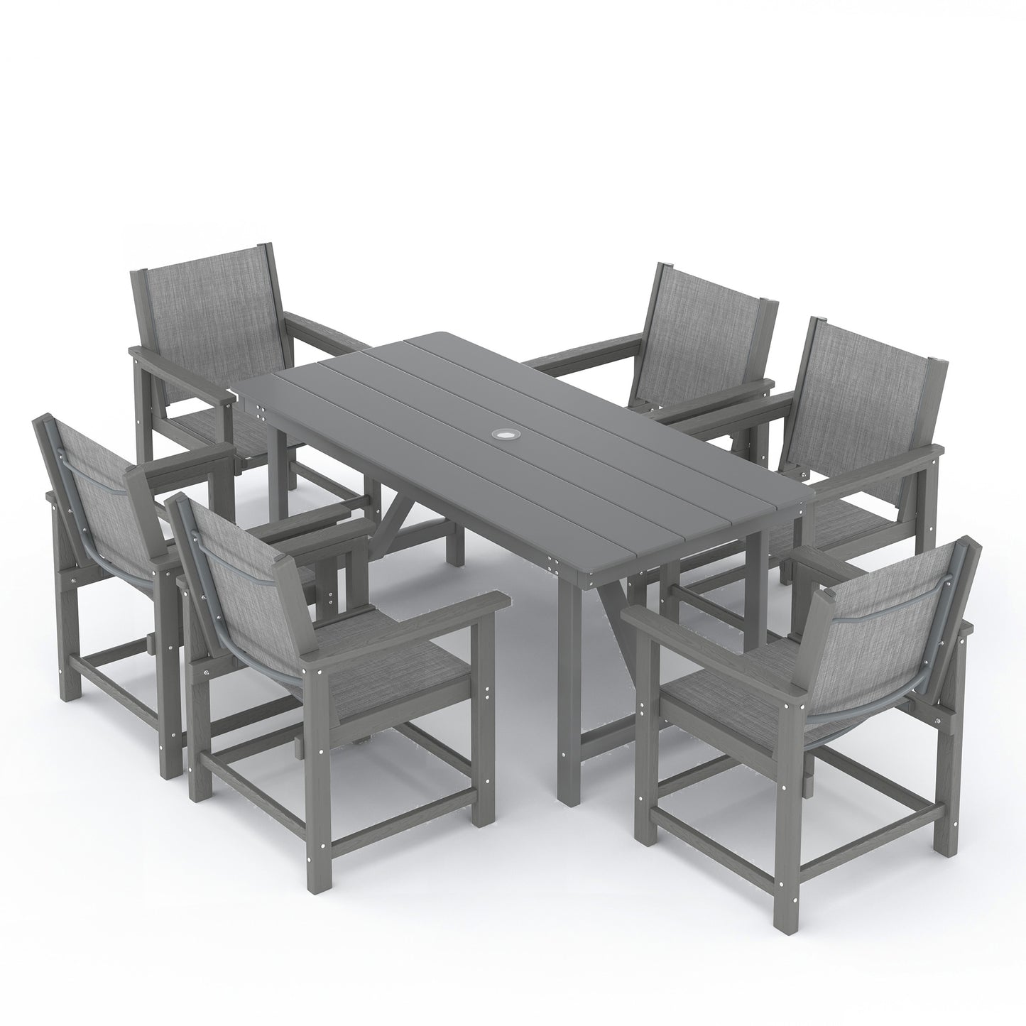 Amopatio Outdoor HDPE Dining Chairs Set of 6 All-Weather Patio Chairs with Textilene Backrest Heavy Duty for Porch Backyard Deck Lawn Garden, Gray
