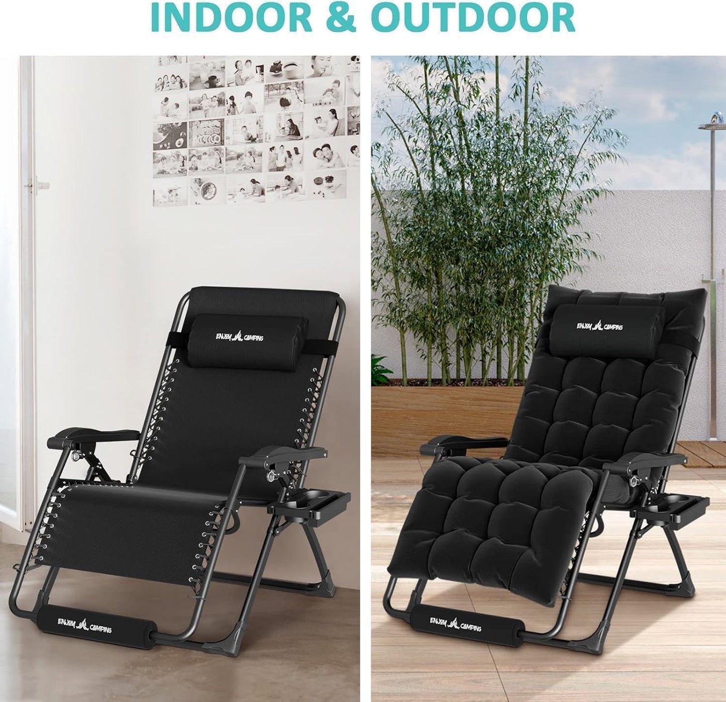 Amopatio Oversized Zero Gravity Chair with Cushion, XL Folding Outdoor Lounge Reclining Patio Chair with Tray/Footrest/Headrest for Camping Sunbathing Relaxing