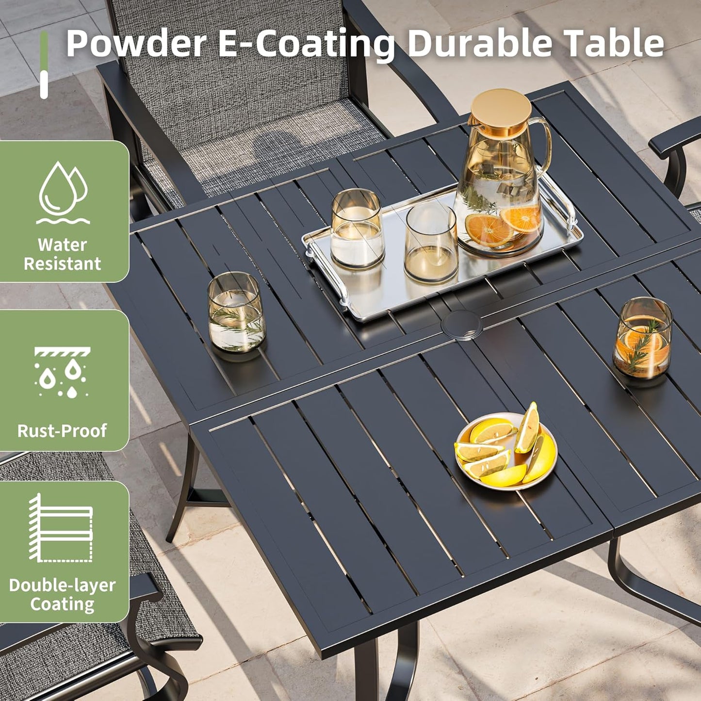 Amopatio 5 Pieces Patio Dining Set for 4, Outdoor Table and Chairs, 4 All Weather Swivel Patio Chairs, 36" Patio Spliced Square Table with Umbrella Hole, for Backyard, Poolside & Garden, Dark Gray