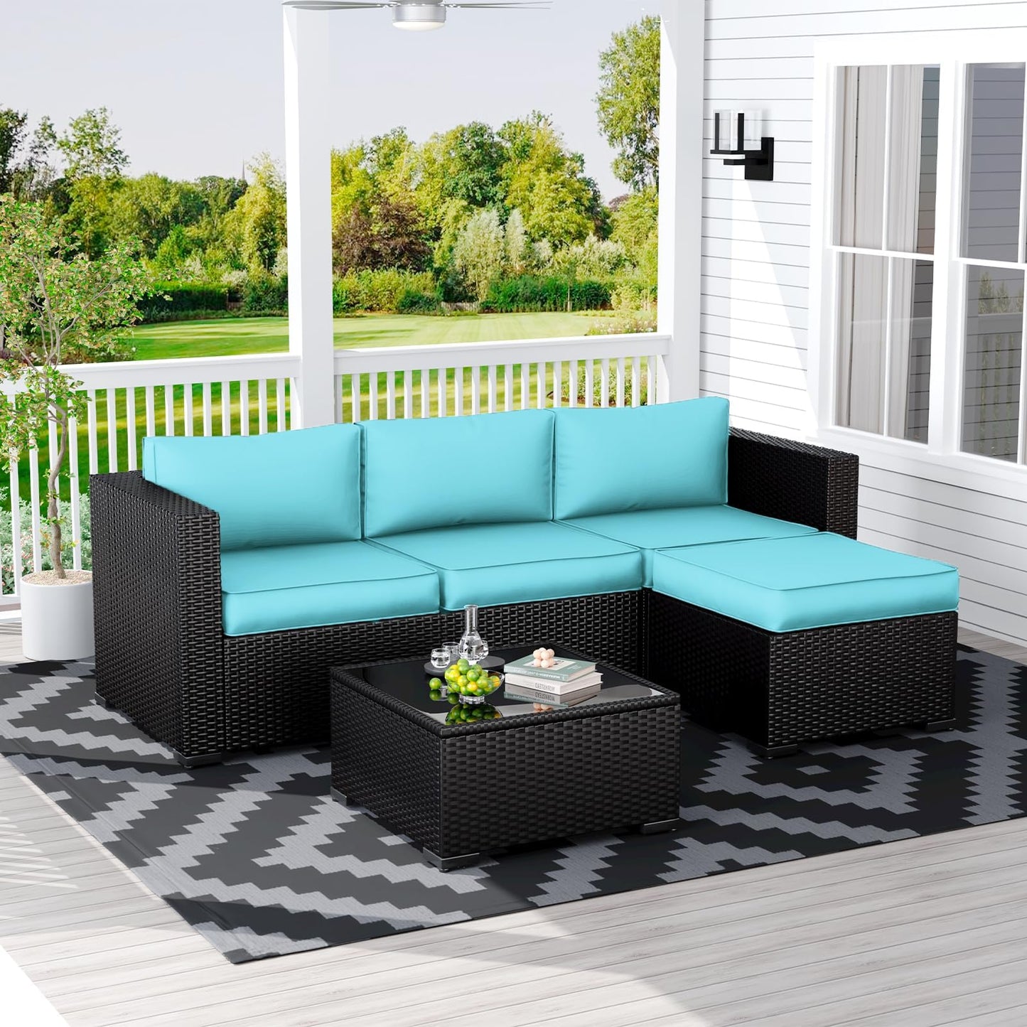 Outdoor Replacement Cushions for Patio Furniture Set, 4" Thick High-Density Foam Seat & Back Cushions, Water-Resistant Non-Slip Machine-Washable Patio Cushions (Teal)