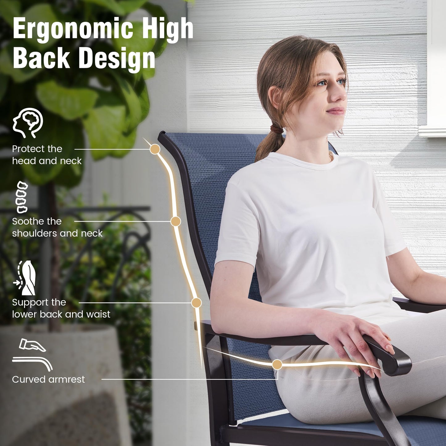 Amopatio Patio Swivel Chairs Set of 6, Outdoor Swivel Rocker Dining Chairs with All Weather Textilene High Back & Metal Frame, for Backyard Deck Lawn Garden, Navy Blue