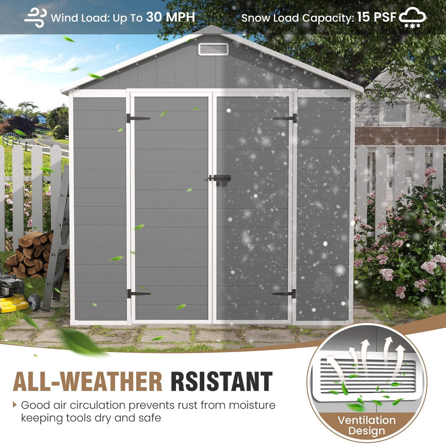 Amopatio Resin Outdoor Storage Shed 6x8FT