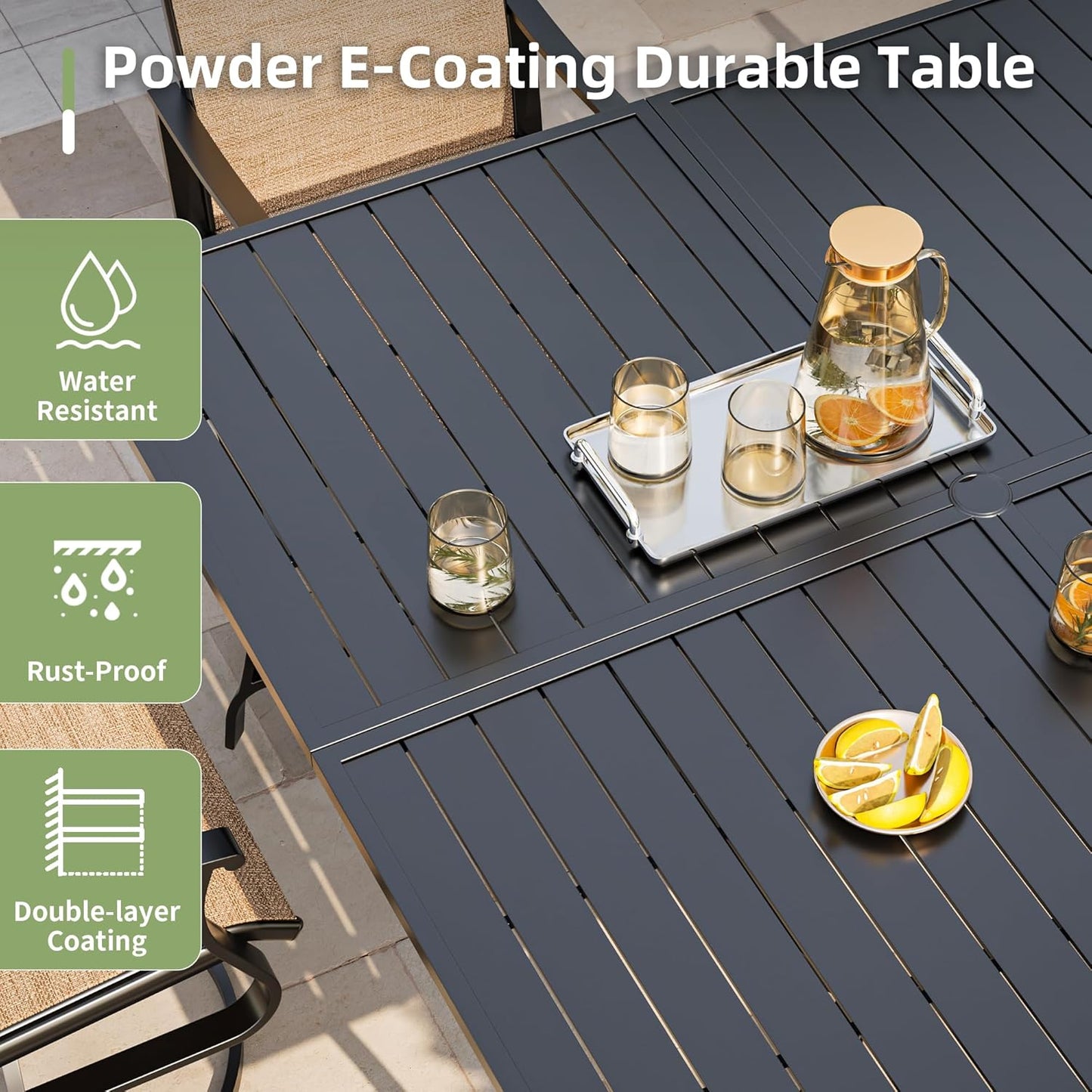 Amopatio 9 Pieces Patio Dining Set for 8, Outdoor Table and Chairs, 8 All Weather Swivel Patio Chairs, 60" Patio Spliced  Square Table with Umbrella Hole, for Deck, Backyard, Poolside & Garden, Brown