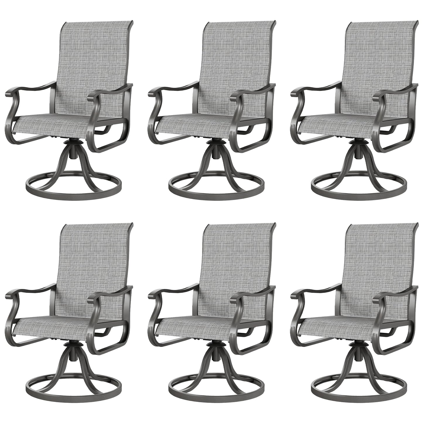 Amopatio Patio Swivel Chairs Set of 6, Outdoor Swivel Rocker Dining Chairs with All Weather Textilene High Back & Metal Frame, for Backyard Deck Lawn Garden (Light Gray)