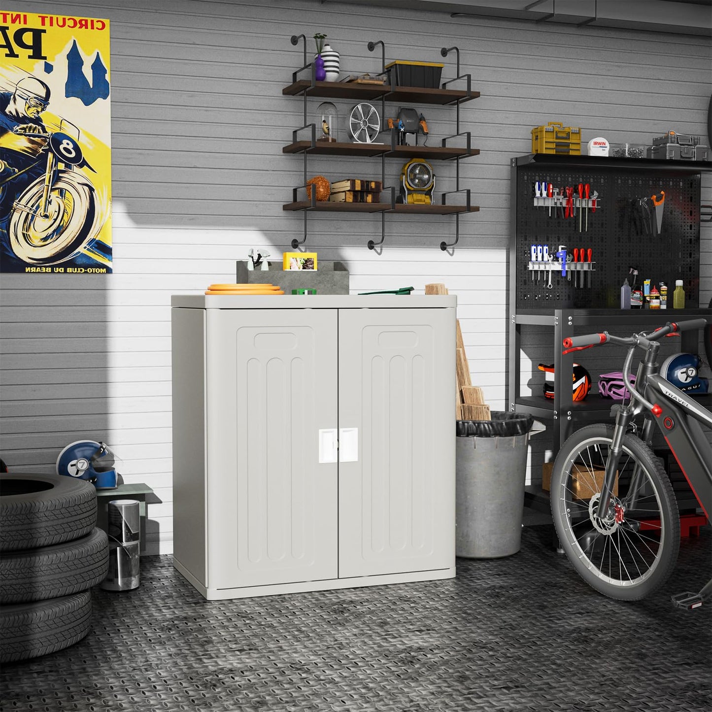 Amopatio Outdoor Storage Cabinet with 2 Shelves, Resin Storage Cabinet Waterproof Plastic Storage Shed - Outdoor Patio Tools, 19.7" D x 29.5" W x35.4 H, Gray