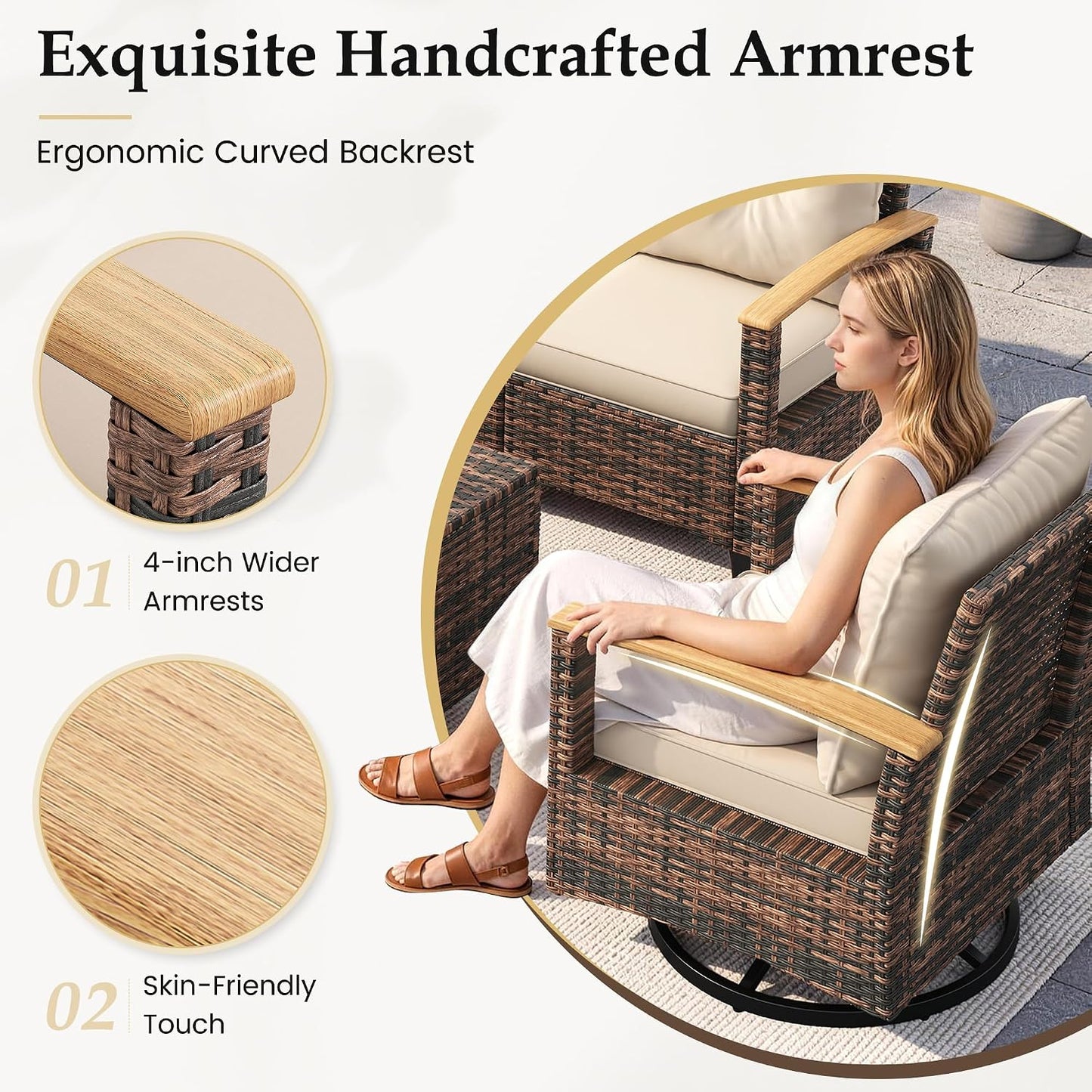 Amopatio Patio Furniture Set, 4 Pieces Outdoor Patio Conversation Sets with Swivel Chairs, Wicker Patio Furniture Set with Firepit Table, Outdoor Couch Set for Balcony, Porch, Deck, Backyard, Beige