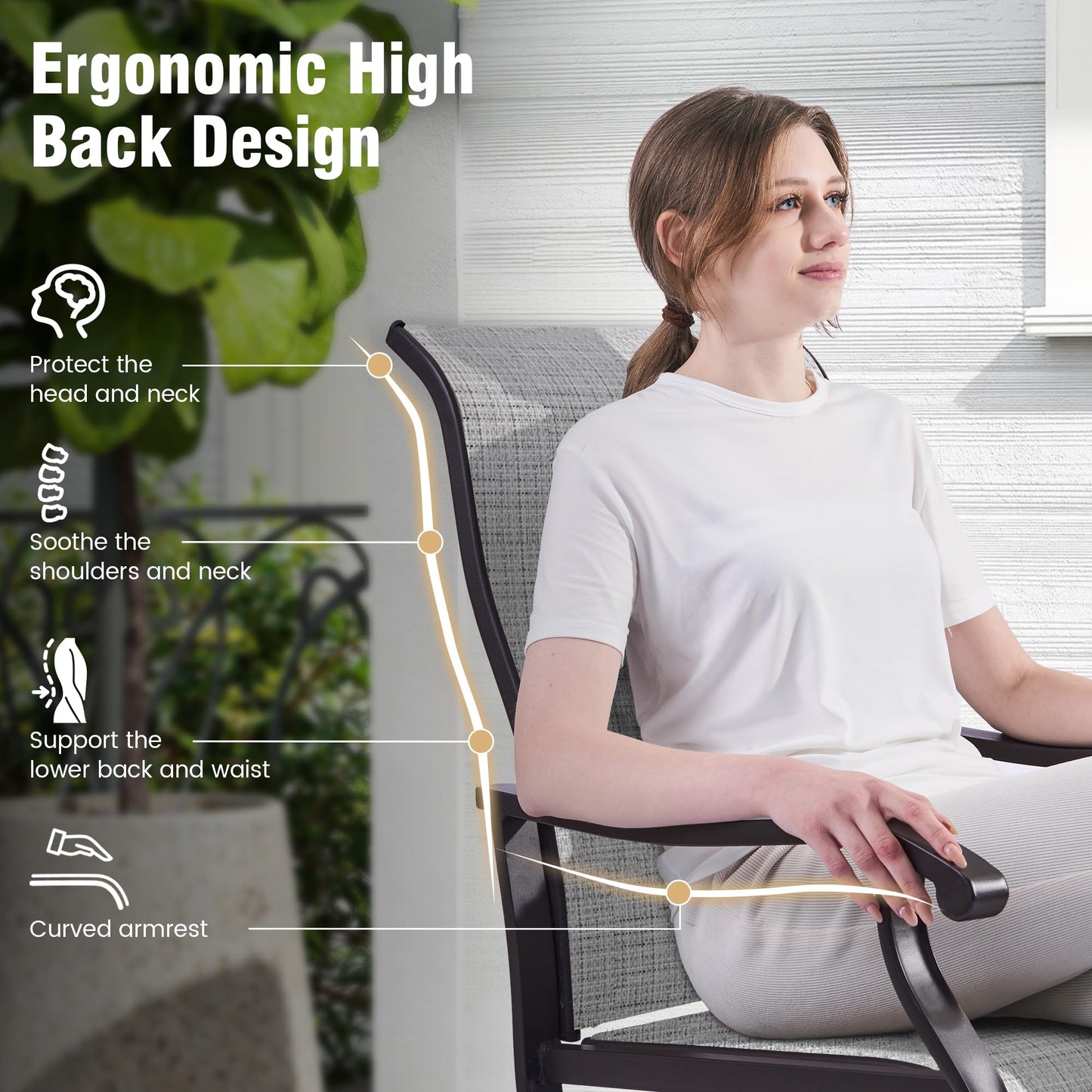 Amopatio Patio Swivel Chairs Set of 6, Outdoor Swivel Rocker Dining Chairs with All Weather Textilene High Back & Metal Frame, for Backyard Deck Lawn Garden (Light Gray)
