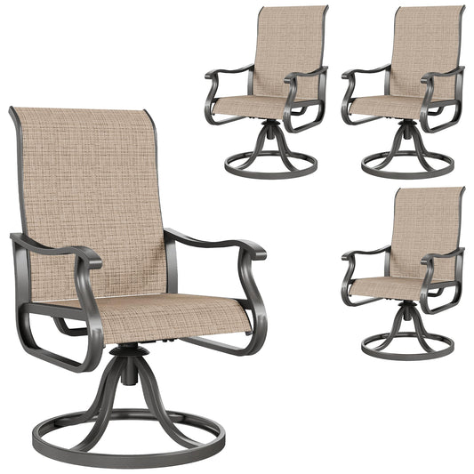 Amopatio Patio Swivel Chairs Set of 4, Outdoor Swivel Rocker Dining Chairs with All Weather Textilene High Back & Metal Frame, for Backyard Deck Lawn, Brown