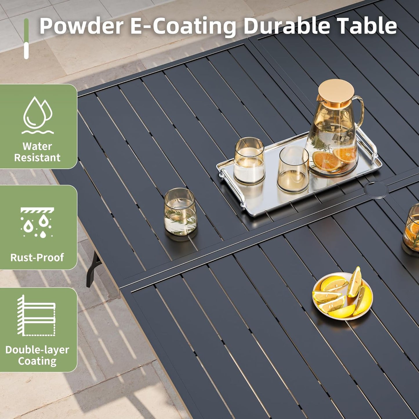 Amopatio 9 Pieces Patio Dining Set for 8, Outdoor Table and Chairs, 8 All Weather Padded Swivel Patio Chairs, 60" Patio Spliced  Square Table with Umbrella Hole, for Deck, Backyard &Poolside, Brown