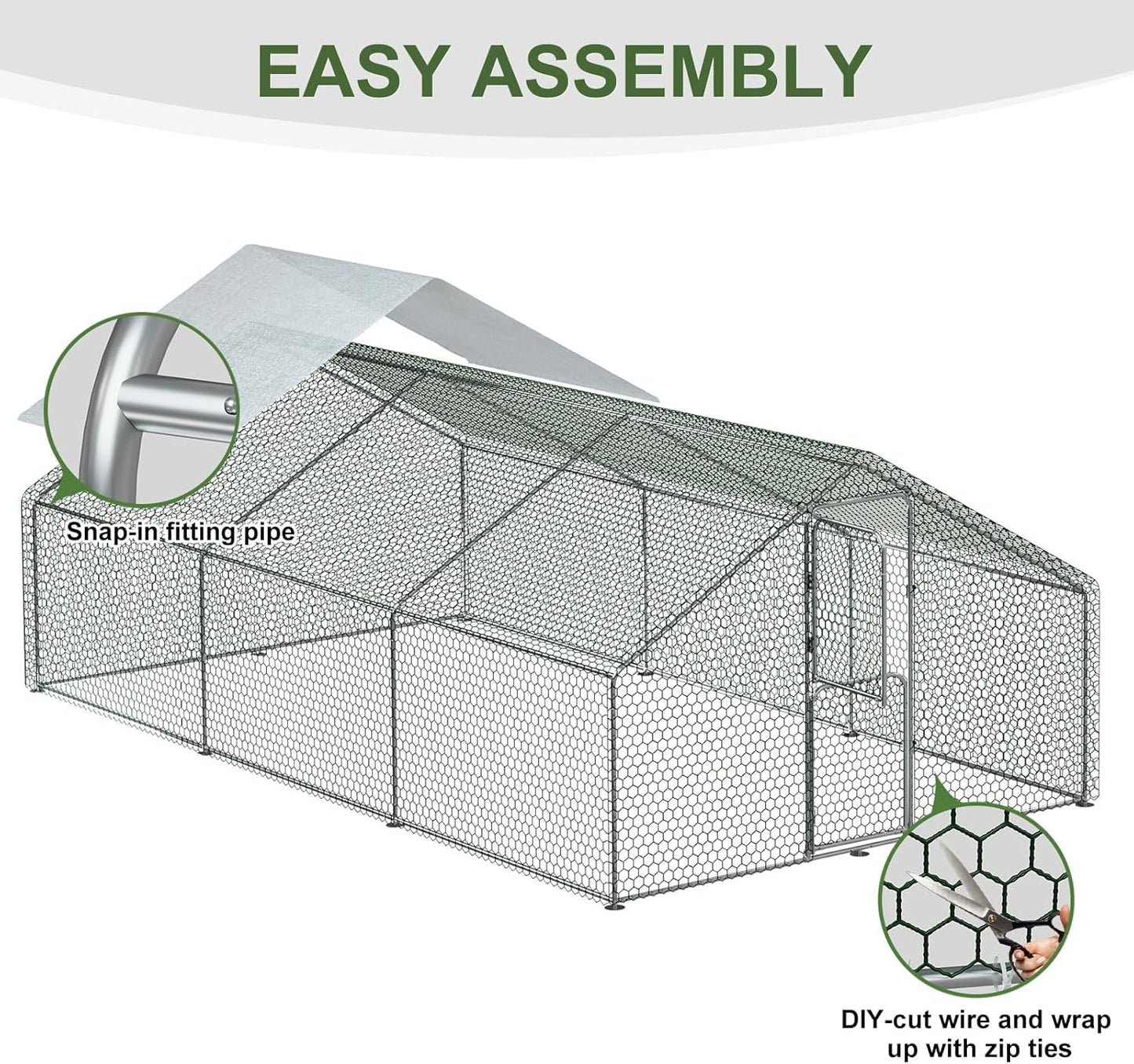 Amopatio Large Metal Chicken Coop Heavy Duty Walk-in Chicken Run Poultry Cage with Wire Mesh & Weatherproof PE Cover, Chicken Pen for 20-30 Chickens, Duck Rabbit House Outdoor (18x10x6.5 FT)