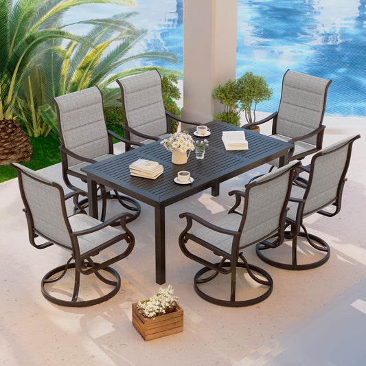 Amopatio Padded Patio Swivel Chairs Set of 6, Outdoor Dining Chairs with Ultra Soft Textilene High Back Seat & Metal Rocker Frame, for Backyard Deck Lawn Garden, Light Gray