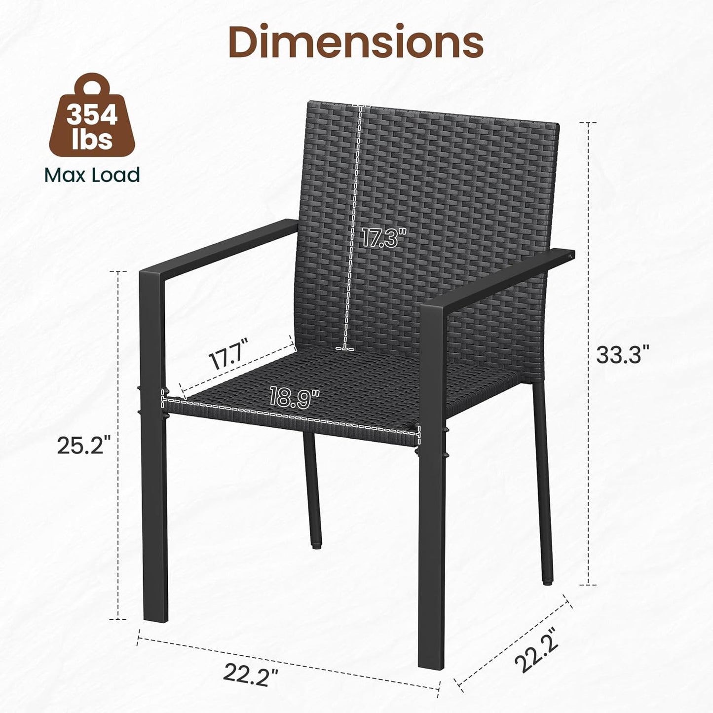 Amopatio Stackable Wicker Chairs, Patio Dining Chairs Set of 2, All-Weather Breathable Outdoor Dining Chair, Steel Frame, Armchair w/Armrests, for Garden, Porch, Deck, Poolside, Fire Pit, Black