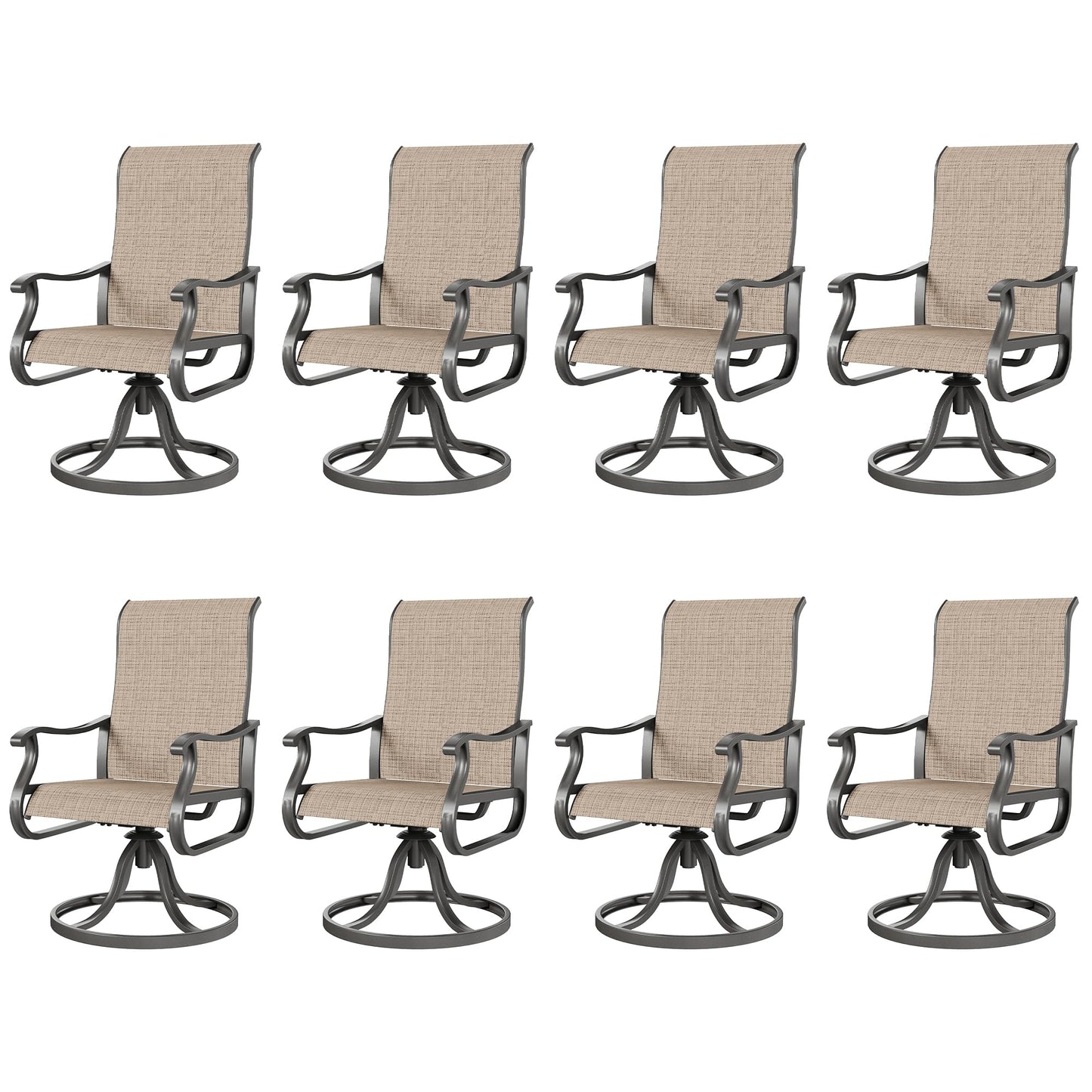 Amopatio Patio Swivel Chairs Set of 8, Outdoor Swivel Rocker Dining Chairs with All Weather Textilene High Back & Metal Frame, for Backyard Deck Lawn Garden, Brown