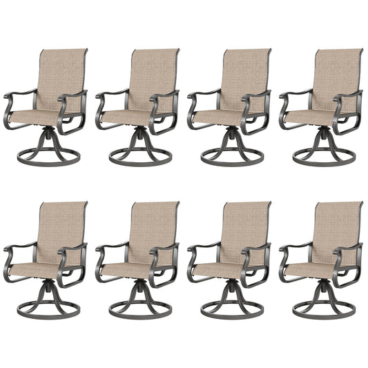 Amopatio Patio Swivel Chairs Set of 8, Outdoor Swivel Rocker Dining Chairs with All Weather Textilene High Back & Metal Frame, for Backyard Deck Lawn Garden, Brown