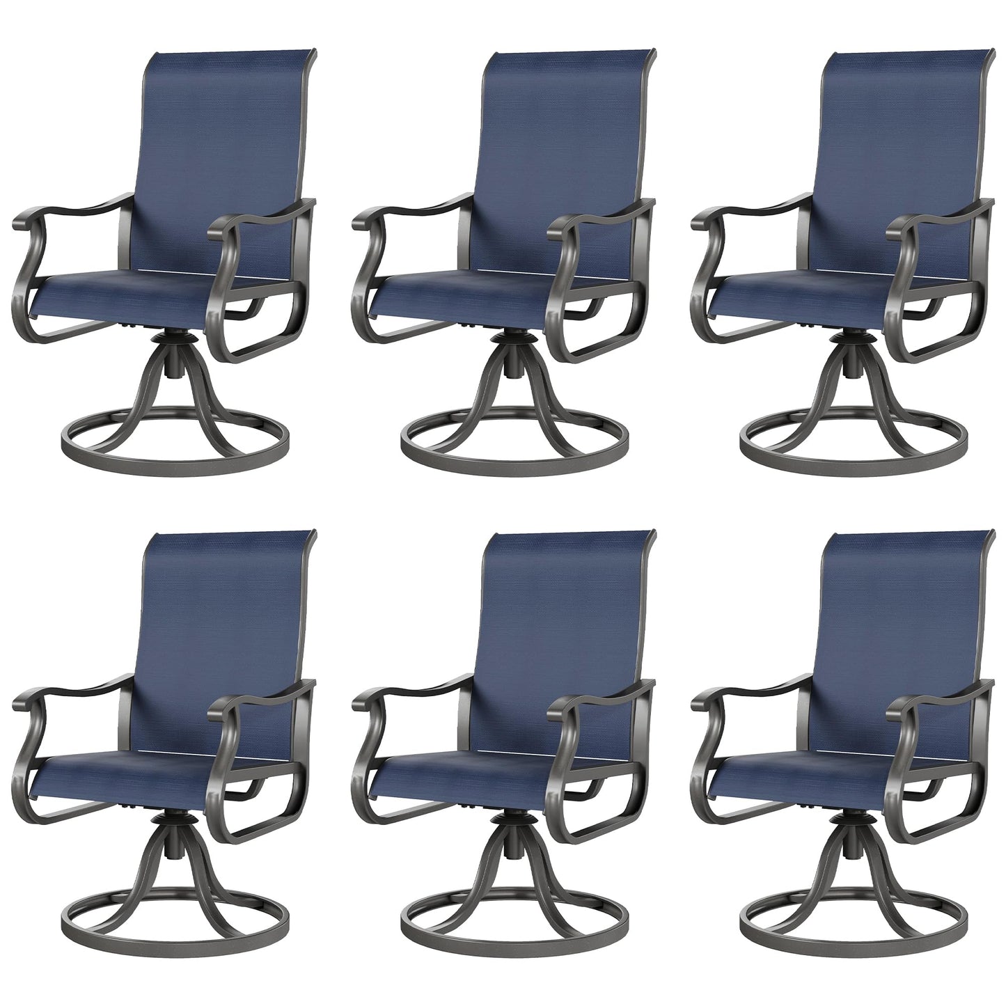 Amopatio Patio Swivel Chairs Set of 6, Outdoor Swivel Rocker Dining Chairs with All Weather Textilene High Back & Metal Frame, for Backyard Deck Lawn Garden, Navy Blue