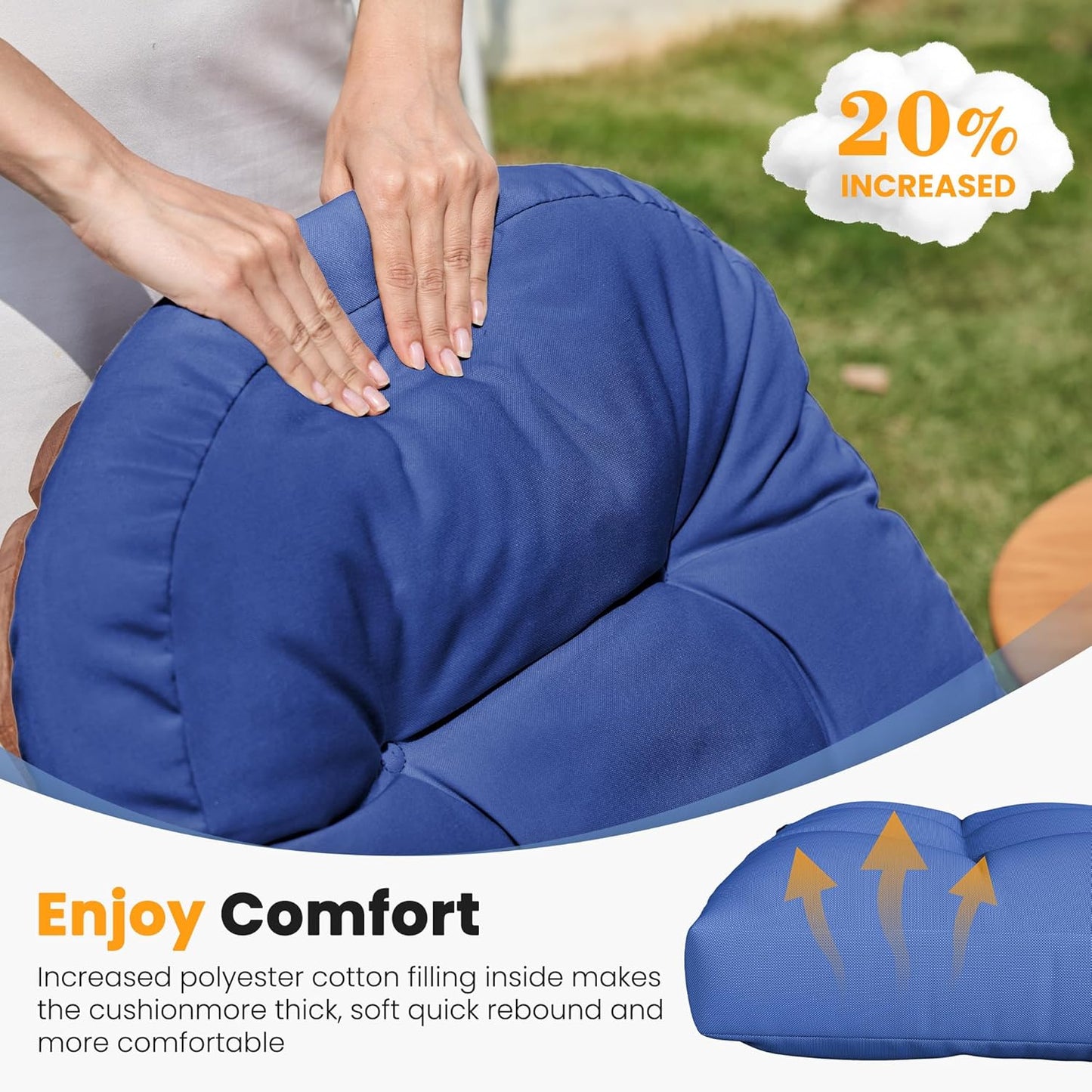 Amopatio Adirondack Chair Cushions 4" Thick Set - Outdoor Cushions for Patio Furniture, Contoured Design with Anti-Slip Straps & Water-Resistant Fabric for Adirondack Chairs, Navy Blue