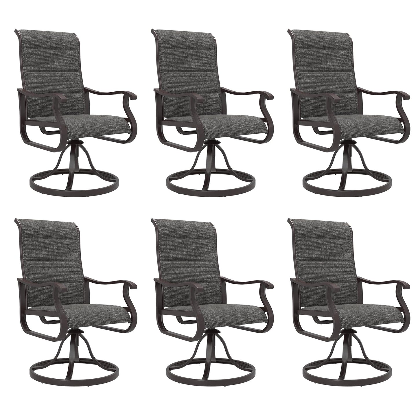 Amopatio Padded Patio Swivel Chairs Set of 6, Outdoor Dining Chairs with Ultra Soft Textilene High Back Seat & Metal Rocker Frame, for Backyard Deck Lawn Garden, Dark Grey