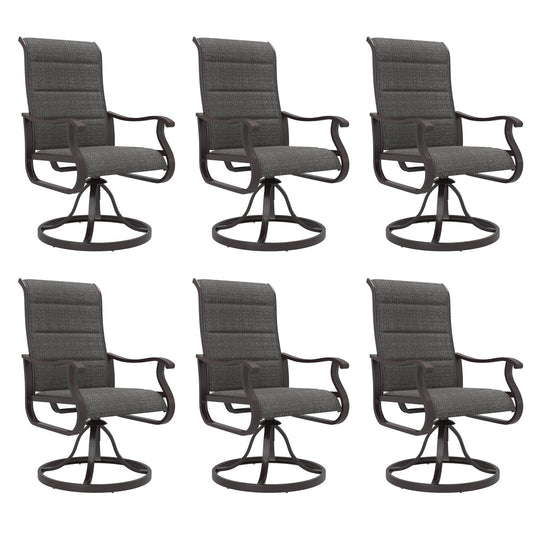 Amopatio Padded Patio Swivel Chairs Set of 6, Outdoor Dining Chairs with Ultra Soft Textilene High Back Seat & Metal Rocker Frame, for Backyard Deck Lawn Garden, Dark Grey
