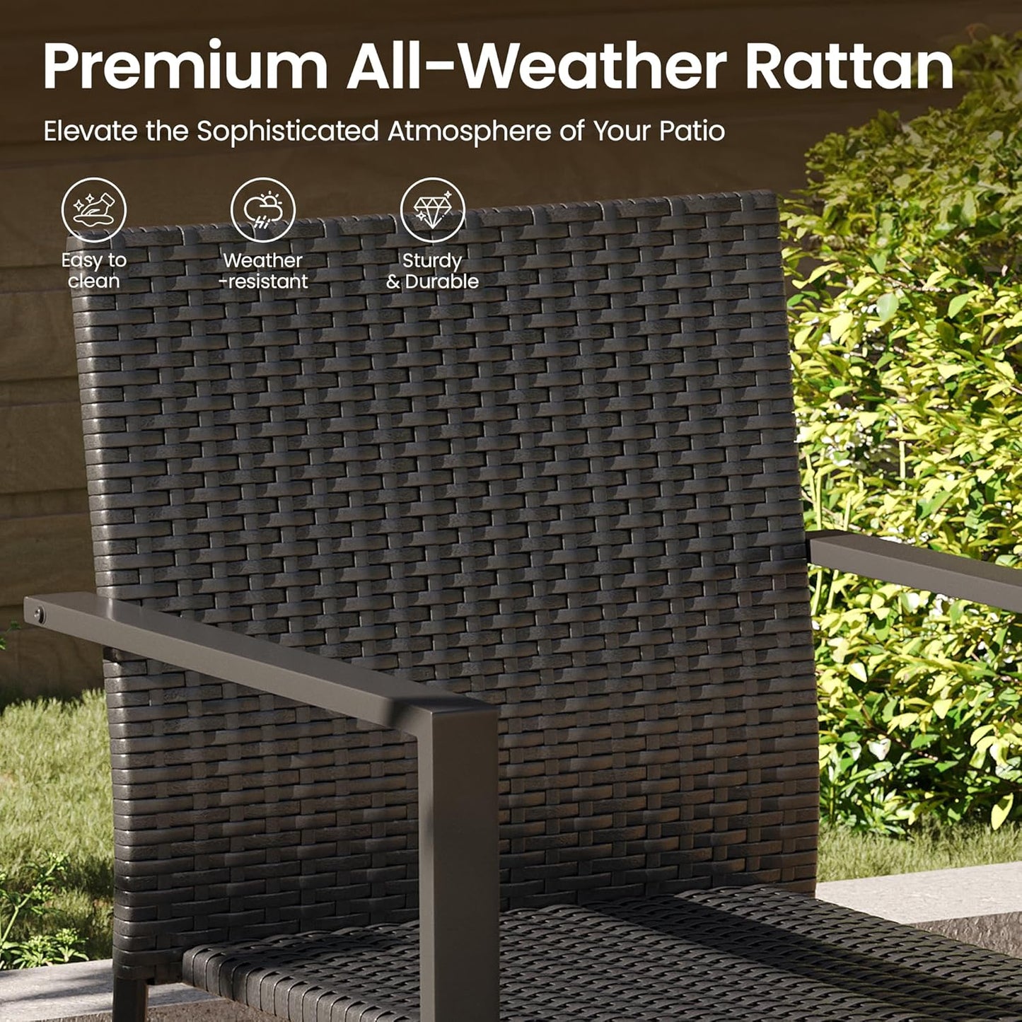 Amopatio Stackable Wicker Chairs, Patio Dining Chairs Set of 2, All-Weather Breathable Outdoor Dining Chair, Steel Frame, Armchair w/Armrests, for Garden, Porch, Deck, Poolside, Fire Pit, Black