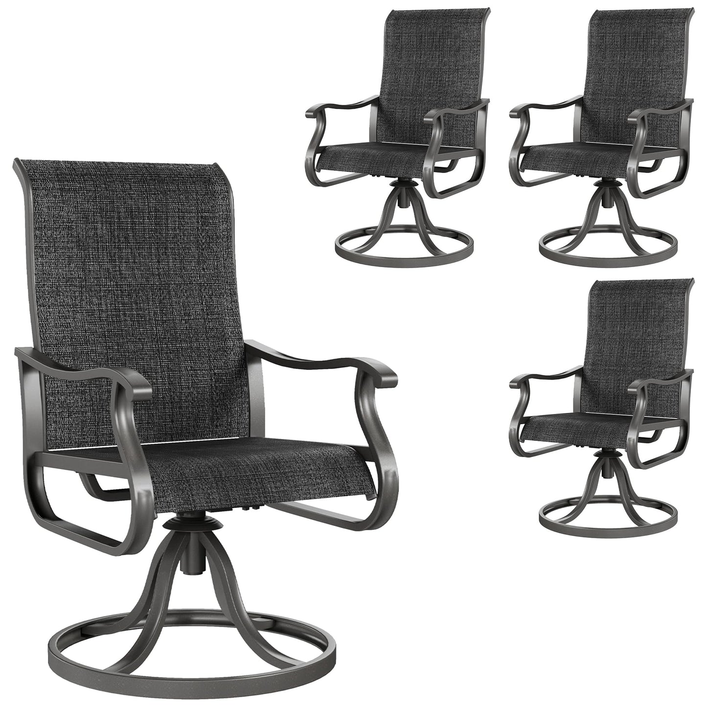 Amopatio Patio Swivel Chairs Set of 4, Outdoor Swivel Rocker Dining Chairs with All Weather Textilene High Back & Metal Frame, for Backyard Deck Lawn, Dark Grey